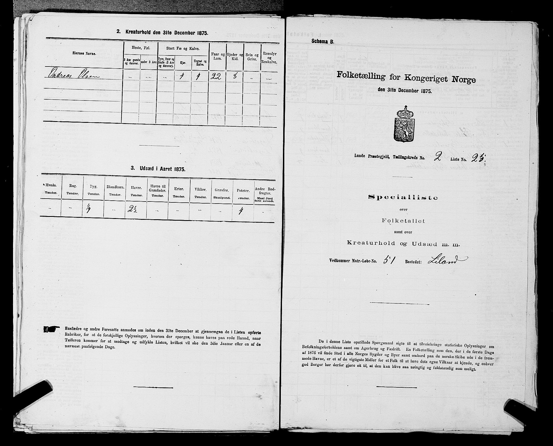 SAST, Folketelling 1875 for 1112P Lund prestegjeld, 1875, s. 155