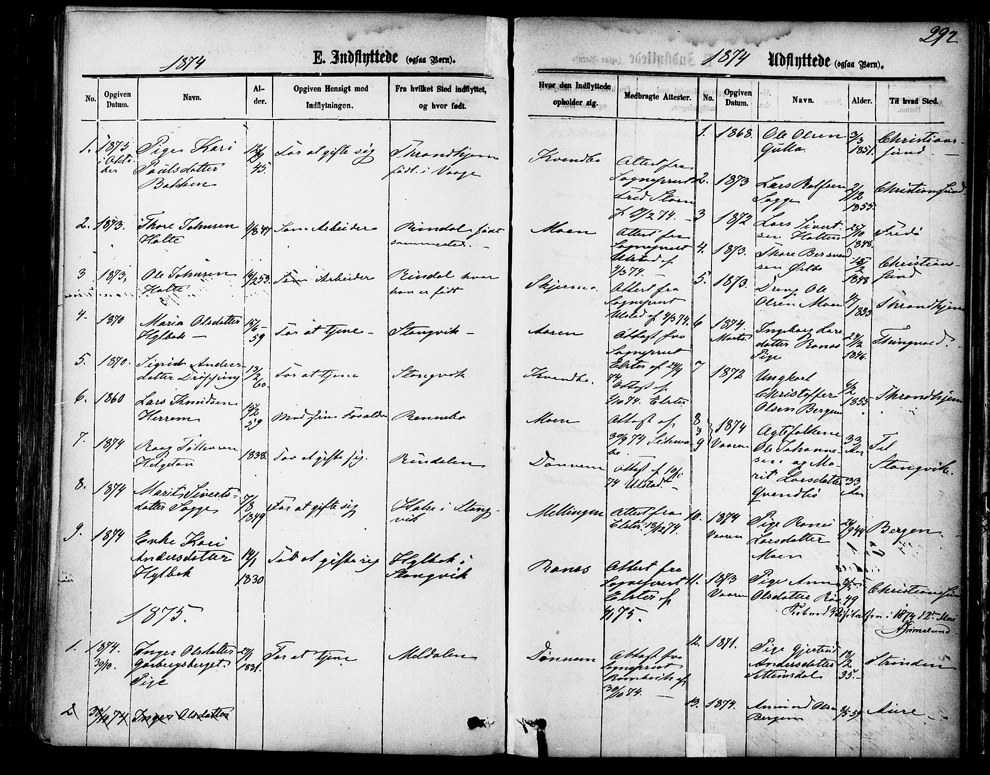 Ministerialprotokoller, klokkerbøker og fødselsregistre - Møre og Romsdal, SAT/A-1454/595/L1046: Ministerialbok nr. 595A08, 1874-1884, s. 292