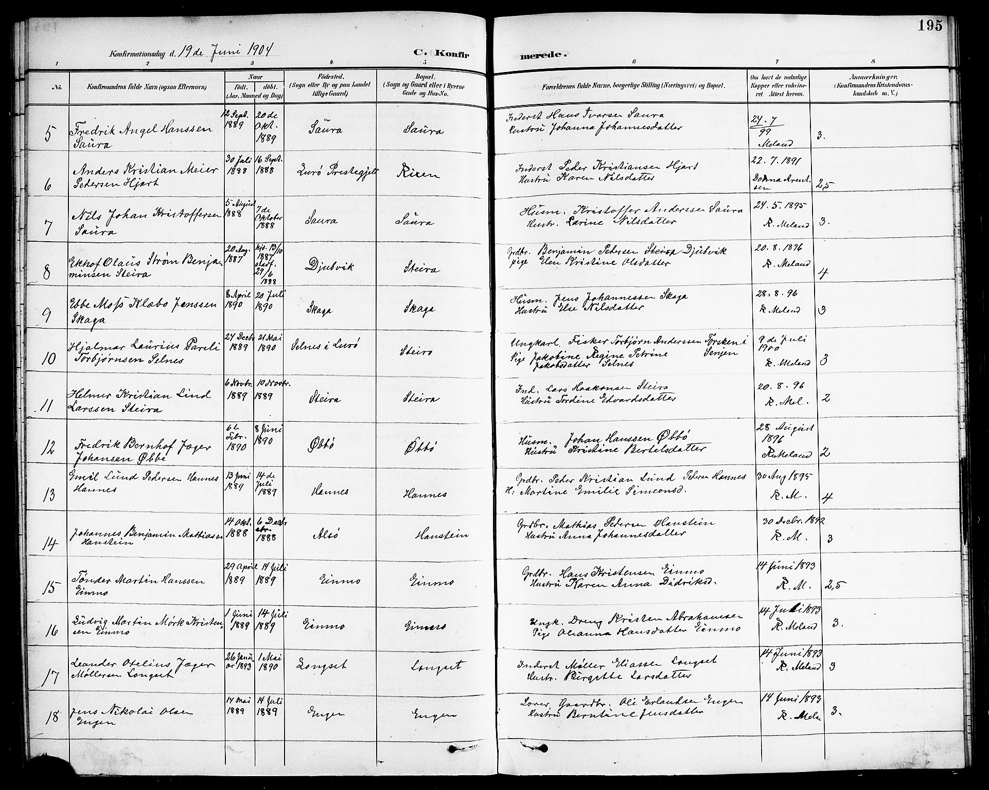 Ministerialprotokoller, klokkerbøker og fødselsregistre - Nordland, SAT/A-1459/838/L0559: Klokkerbok nr. 838C06, 1893-1910, s. 195