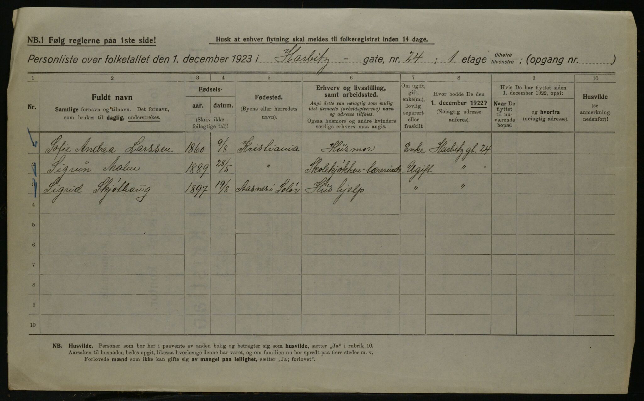 OBA, Kommunal folketelling 1.12.1923 for Kristiania, 1923, s. 89959