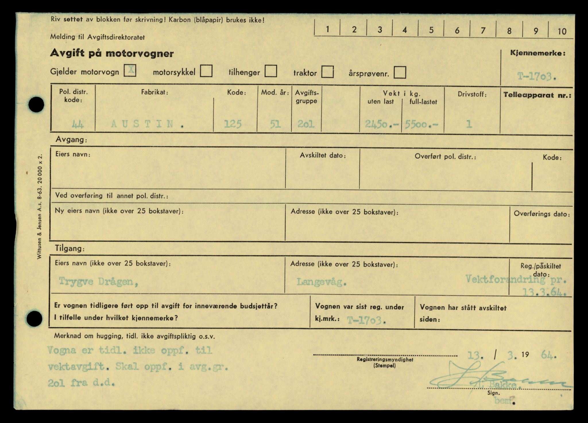 Møre og Romsdal vegkontor - Ålesund trafikkstasjon, AV/SAT-A-4099/F/Fe/L0015: Registreringskort for kjøretøy T 1700 - T 1850, 1927-1998, s. 77