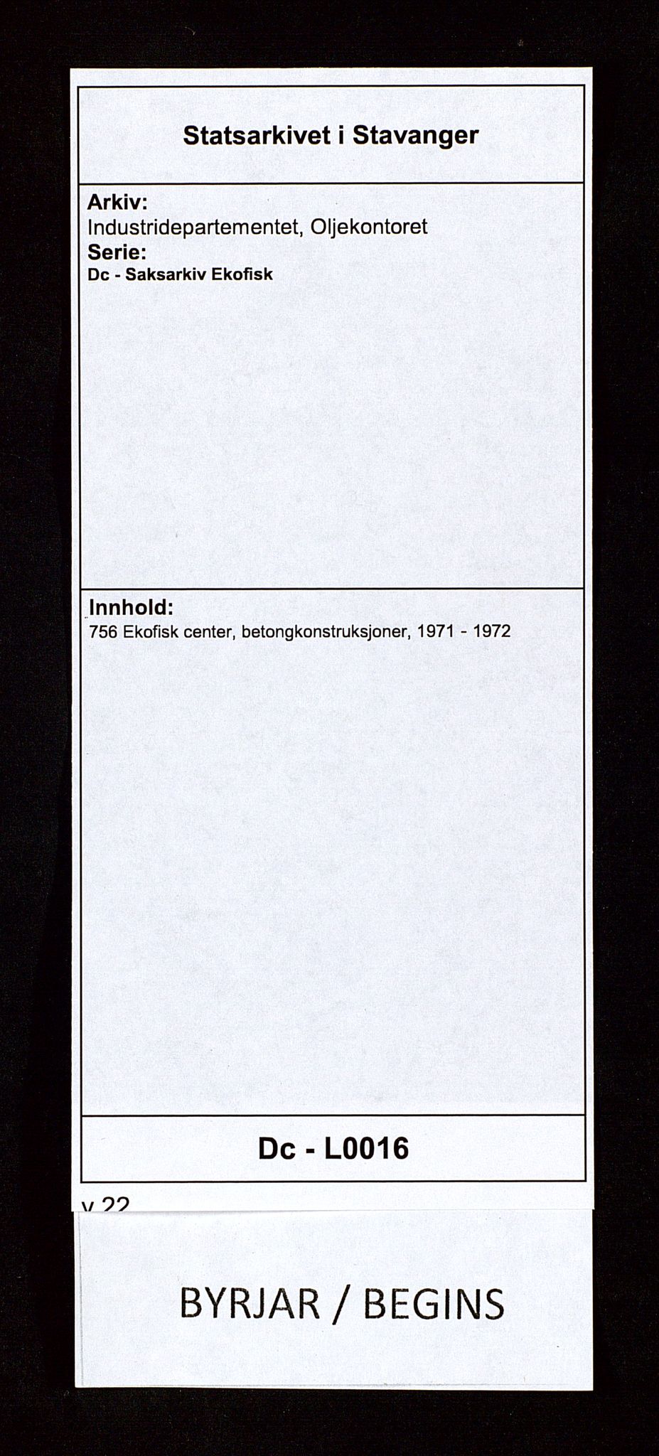 Industridepartementet, Oljekontoret, SAST/A-101348/Dc/L0016: 756 Ekofisk center, betongkonstruksjoner, 1971-1972