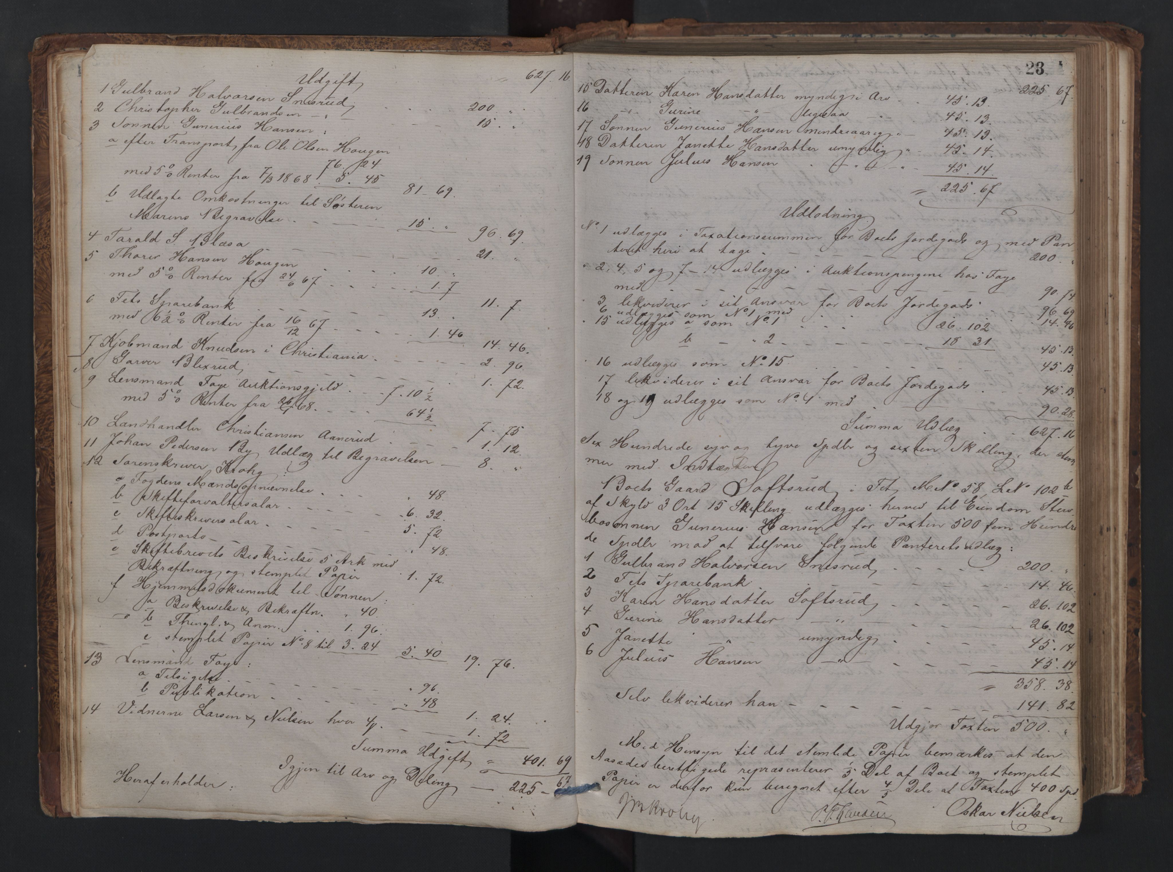 Nedre Romerike sorenskriveri, AV/SAO-A-10469/H/He/Hec/L0006: Skifteutlodningsprotokoll, 1869-1877, s. 22b-23a