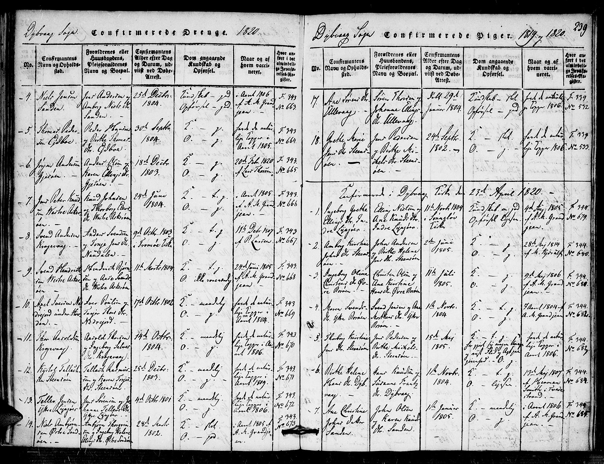 Dypvåg sokneprestkontor, AV/SAK-1111-0007/F/Fa/Faa/L0003: Ministerialbok nr. A 3 /1, 1817-1824, s. 239