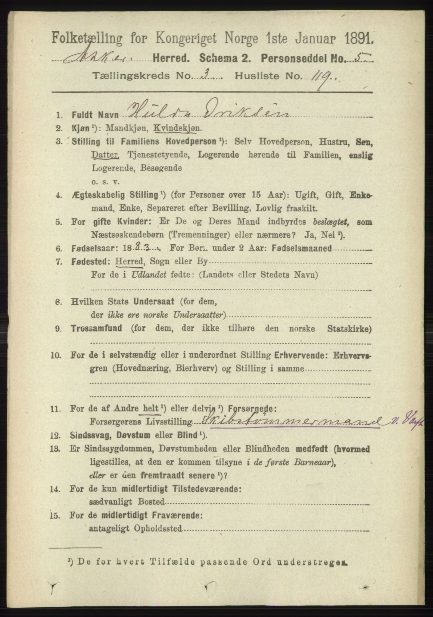 RA, Folketelling 1891 for 0220 Asker herred, 1891, s. 2695