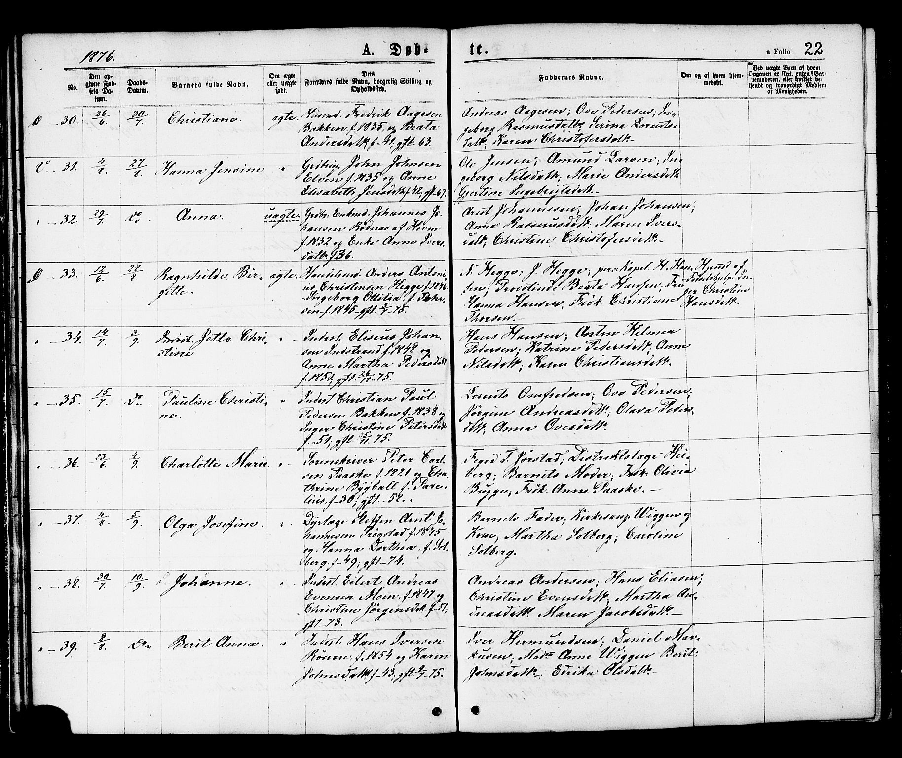Ministerialprotokoller, klokkerbøker og fødselsregistre - Sør-Trøndelag, SAT/A-1456/659/L0738: Ministerialbok nr. 659A08, 1876-1878, s. 22