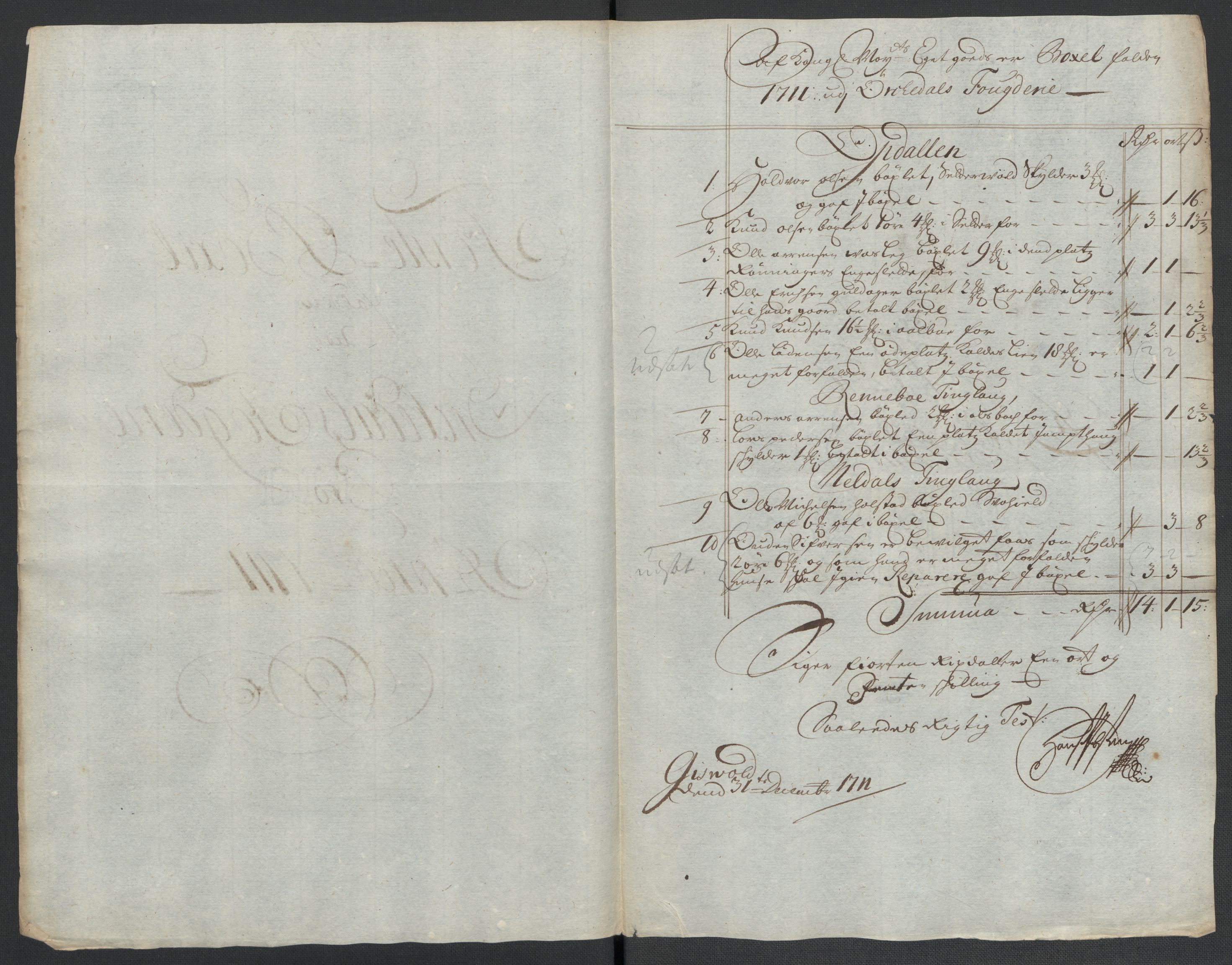 Rentekammeret inntil 1814, Reviderte regnskaper, Fogderegnskap, AV/RA-EA-4092/R60/L3961: Fogderegnskap Orkdal og Gauldal, 1711, s. 229