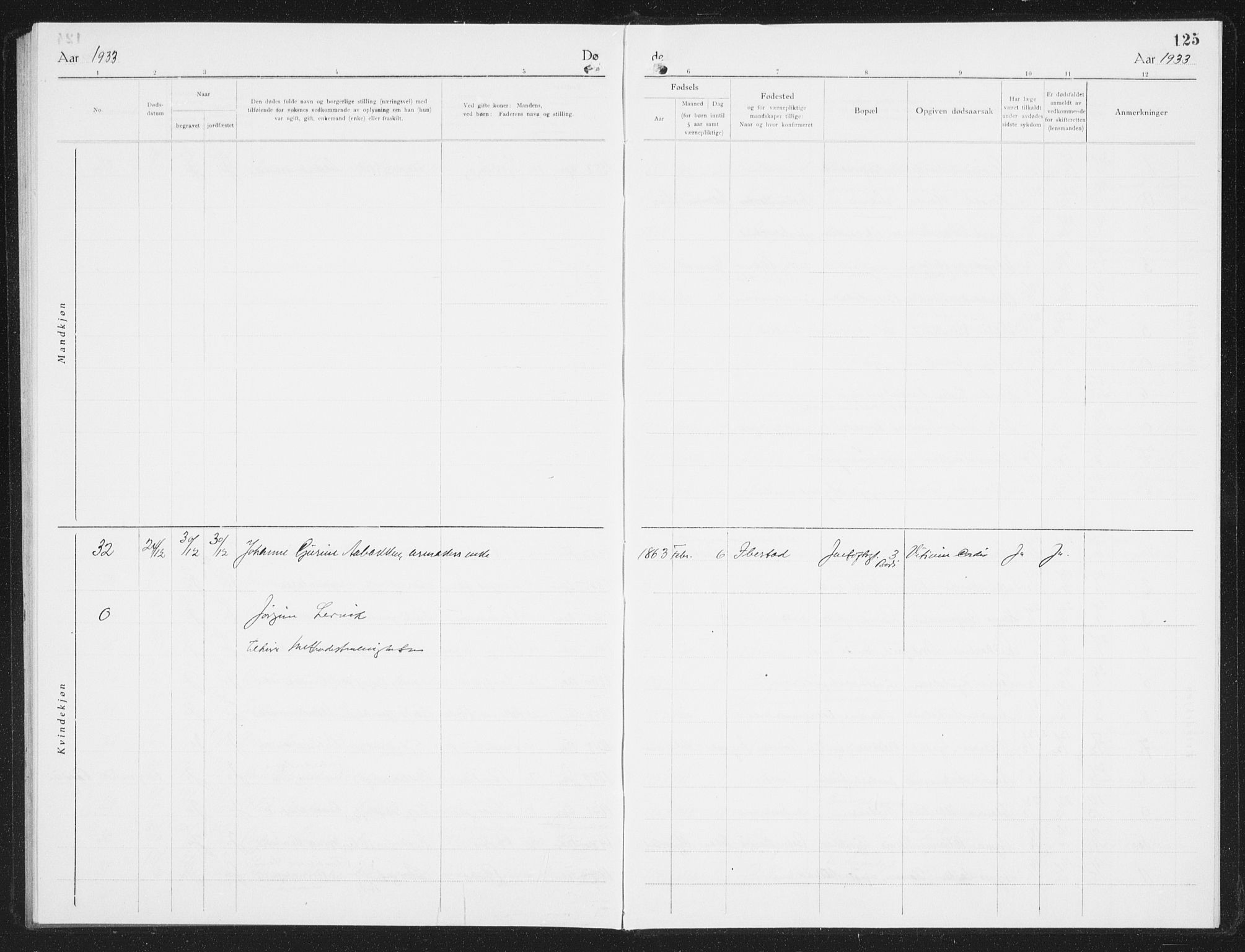 Ministerialprotokoller, klokkerbøker og fødselsregistre - Nordland, SAT/A-1459/801/L0036: Klokkerbok nr. 801C11, 1920-1934, s. 125