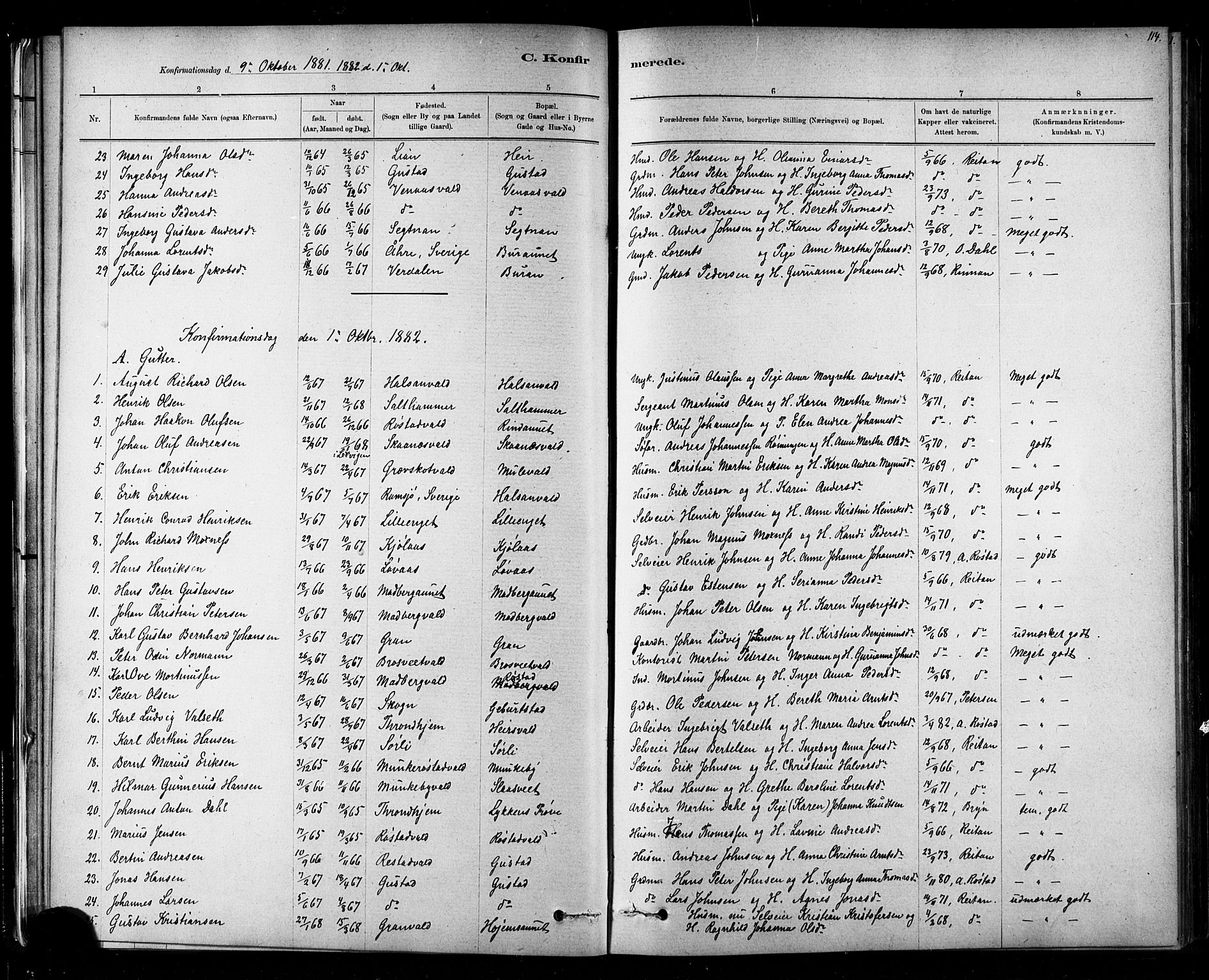 Ministerialprotokoller, klokkerbøker og fødselsregistre - Nord-Trøndelag, SAT/A-1458/721/L0208: Klokkerbok nr. 721C01, 1880-1917, s. 114