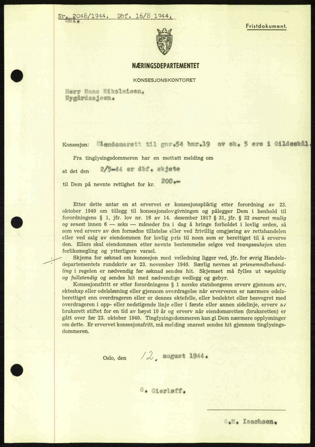 Salten sorenskriveri, SAT/A-4578/1/2/2C: Pantebok nr. A14-15, 1943-1945, Dagboknr: 2048/1944