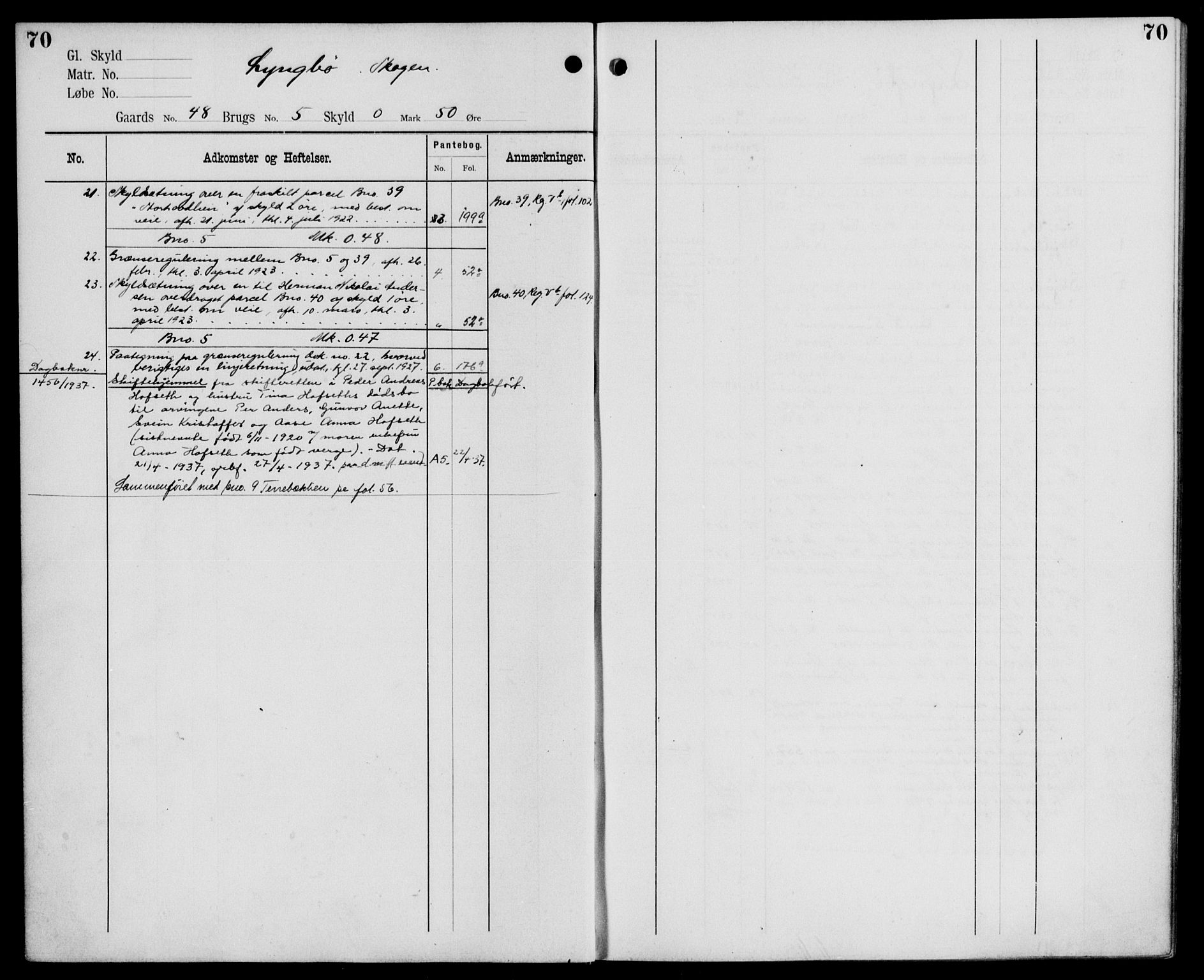 Midhordland sorenskriveri, AV/SAB-A-3001/1/G/Ga/Gab/L0110: Panteregister nr. II.A.b.110, s. 70