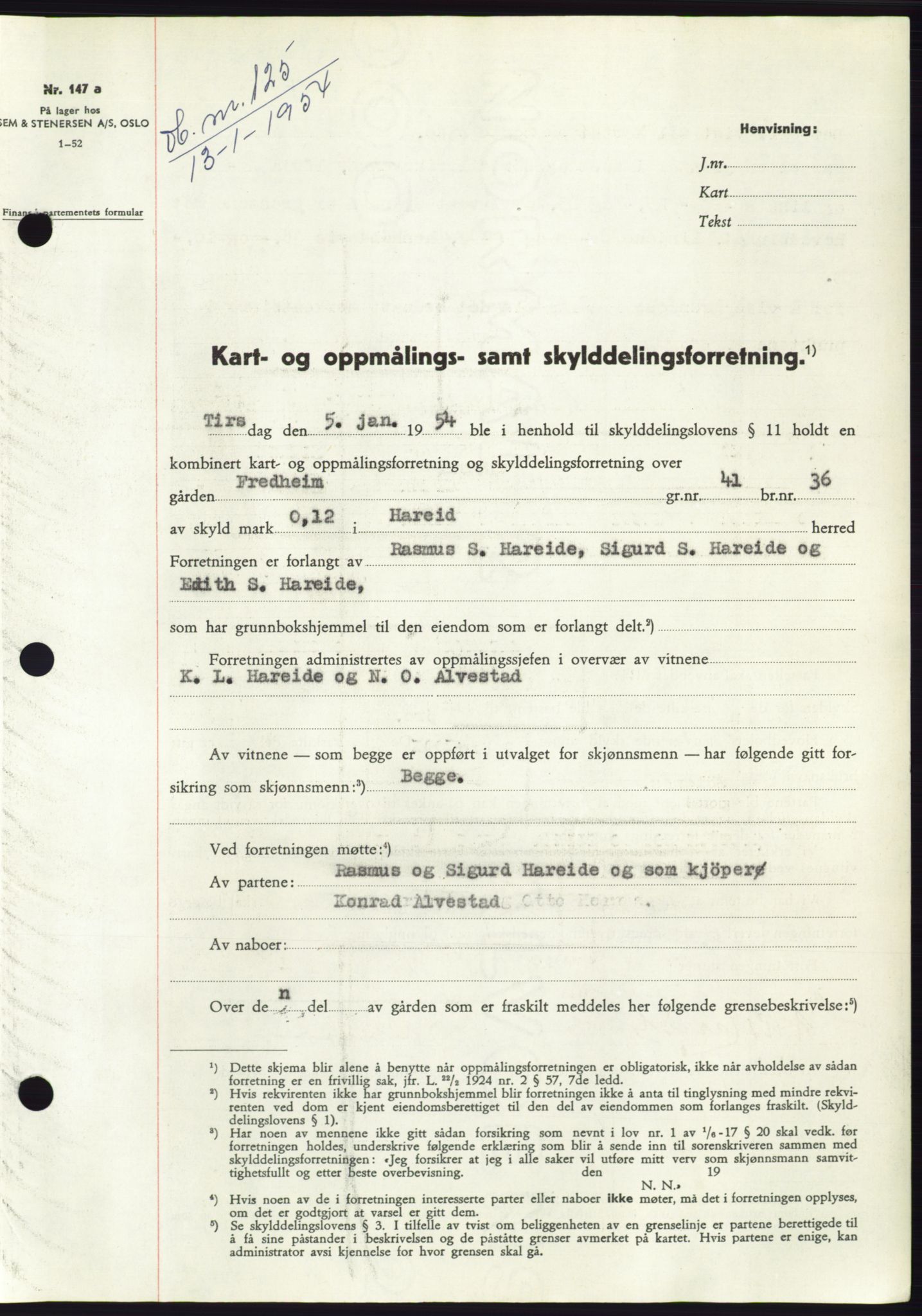Søre Sunnmøre sorenskriveri, SAT/A-4122/1/2/2C/L0096: Pantebok nr. 22A, 1953-1954, Dagboknr: 125/1954