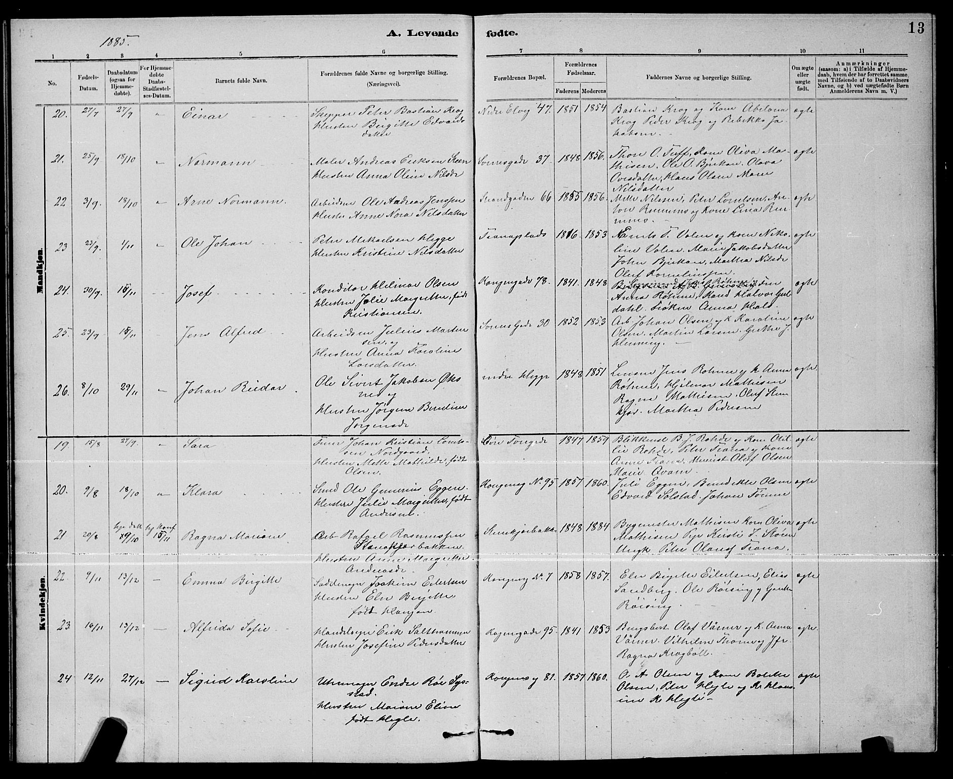 Ministerialprotokoller, klokkerbøker og fødselsregistre - Nord-Trøndelag, SAT/A-1458/739/L0374: Klokkerbok nr. 739C02, 1883-1898, s. 13