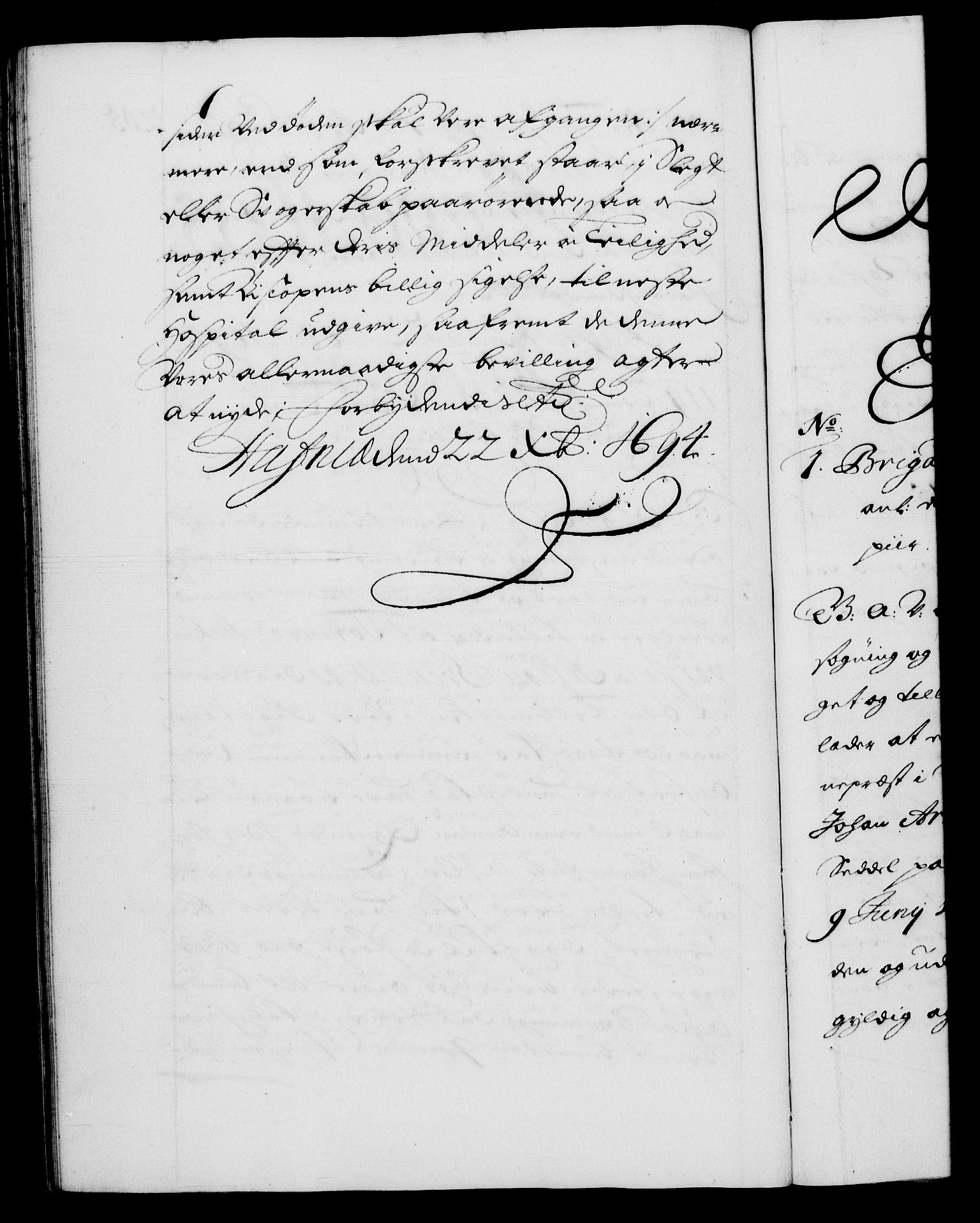 Danske Kanselli 1572-1799, RA/EA-3023/F/Fc/Fca/Fcaa/L0016: Norske registre (mikrofilm), 1692-1697, s. 205b