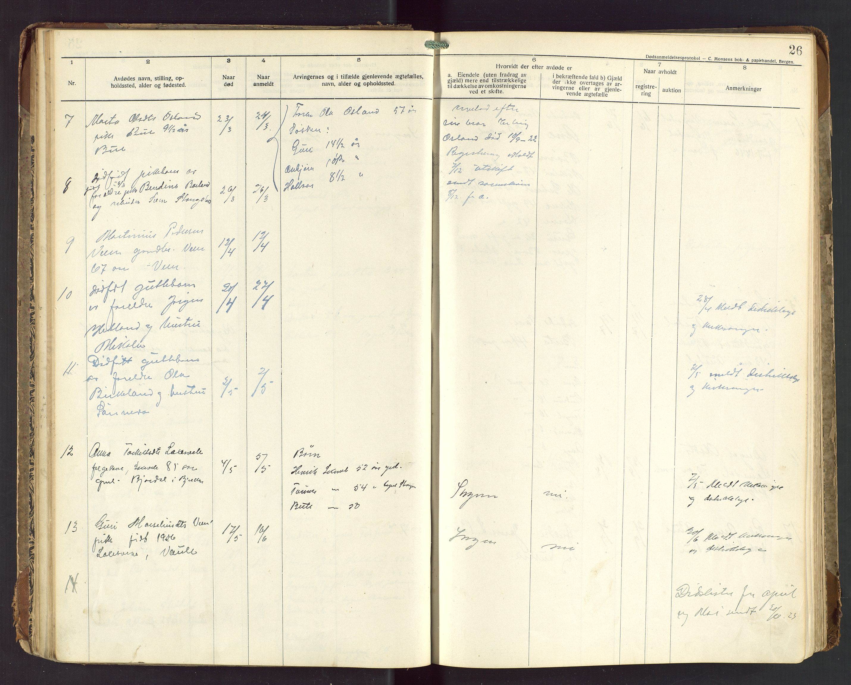 Bjerkreim lensmannskontor, SAST/A-100090/Gga/L0002: "Dødsanmeldelsesprotokoll", 1916-1954, s. 26