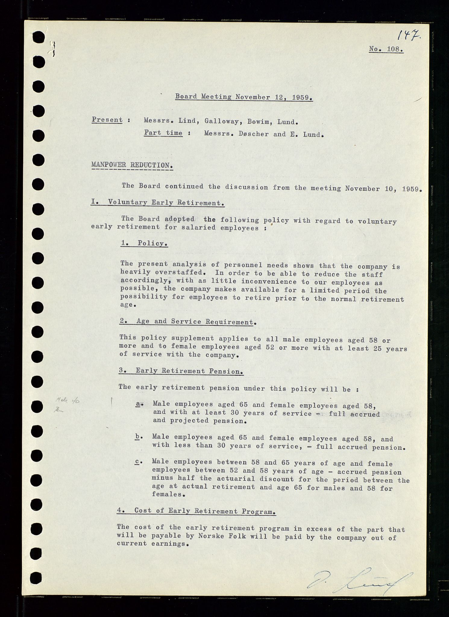 Pa 0982 - Esso Norge A/S, AV/SAST-A-100448/A/Aa/L0001/0001: Den administrerende direksjon Board minutes (styrereferater) / Den administrerende direksjon Board minutes (styrereferater), 1958-1959, s. 147