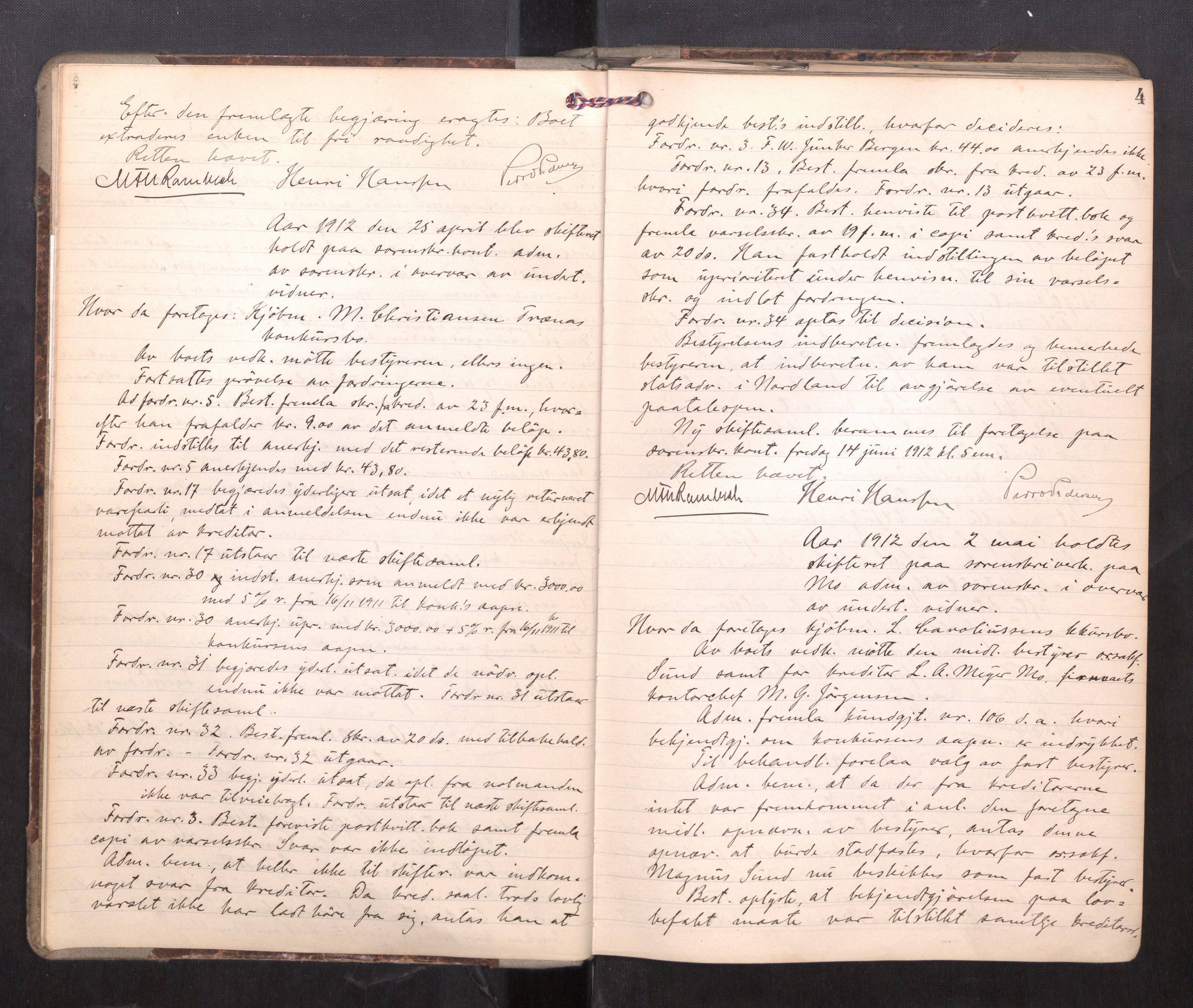 Rana sorenskriveri , AV/SAT-A-1108/1/3/3B/L0009: Skiftebehandlingsprotokoll, 1912-1915, s. 4