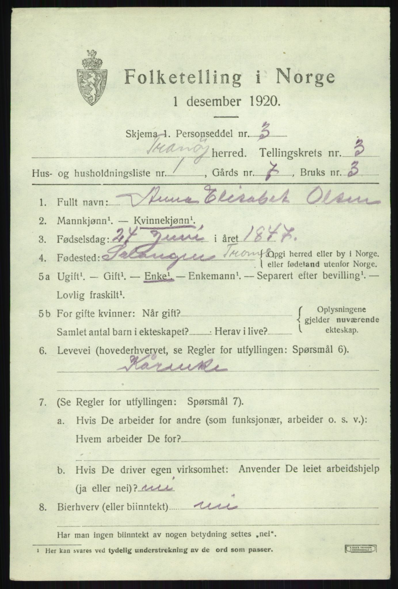 SATØ, Folketelling 1920 for 1927 Tranøy herred, 1920, s. 1569