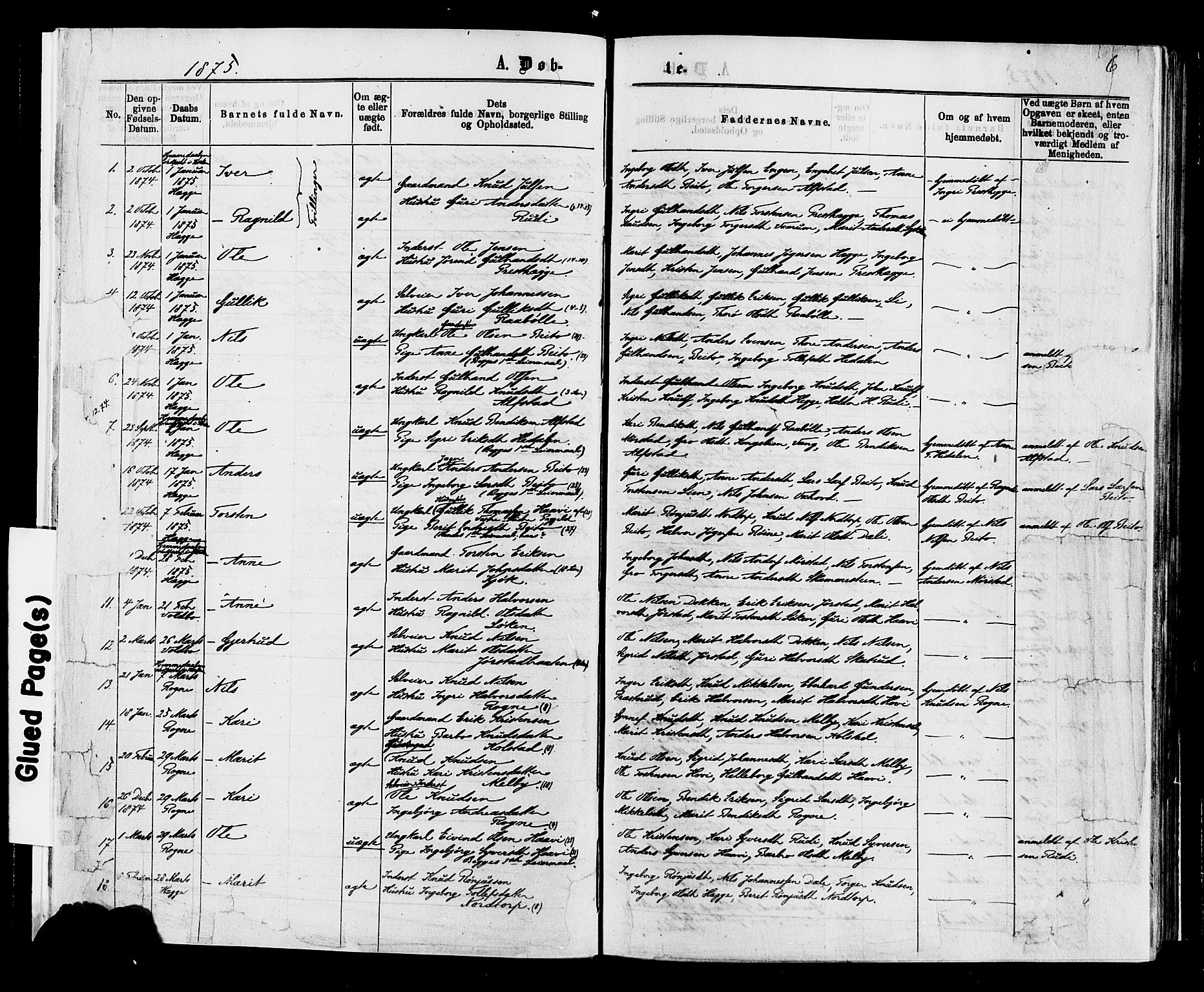 Øystre Slidre prestekontor, AV/SAH-PREST-138/H/Ha/Haa/L0002: Ministerialbok nr. 2, 1874-1886, s. 6