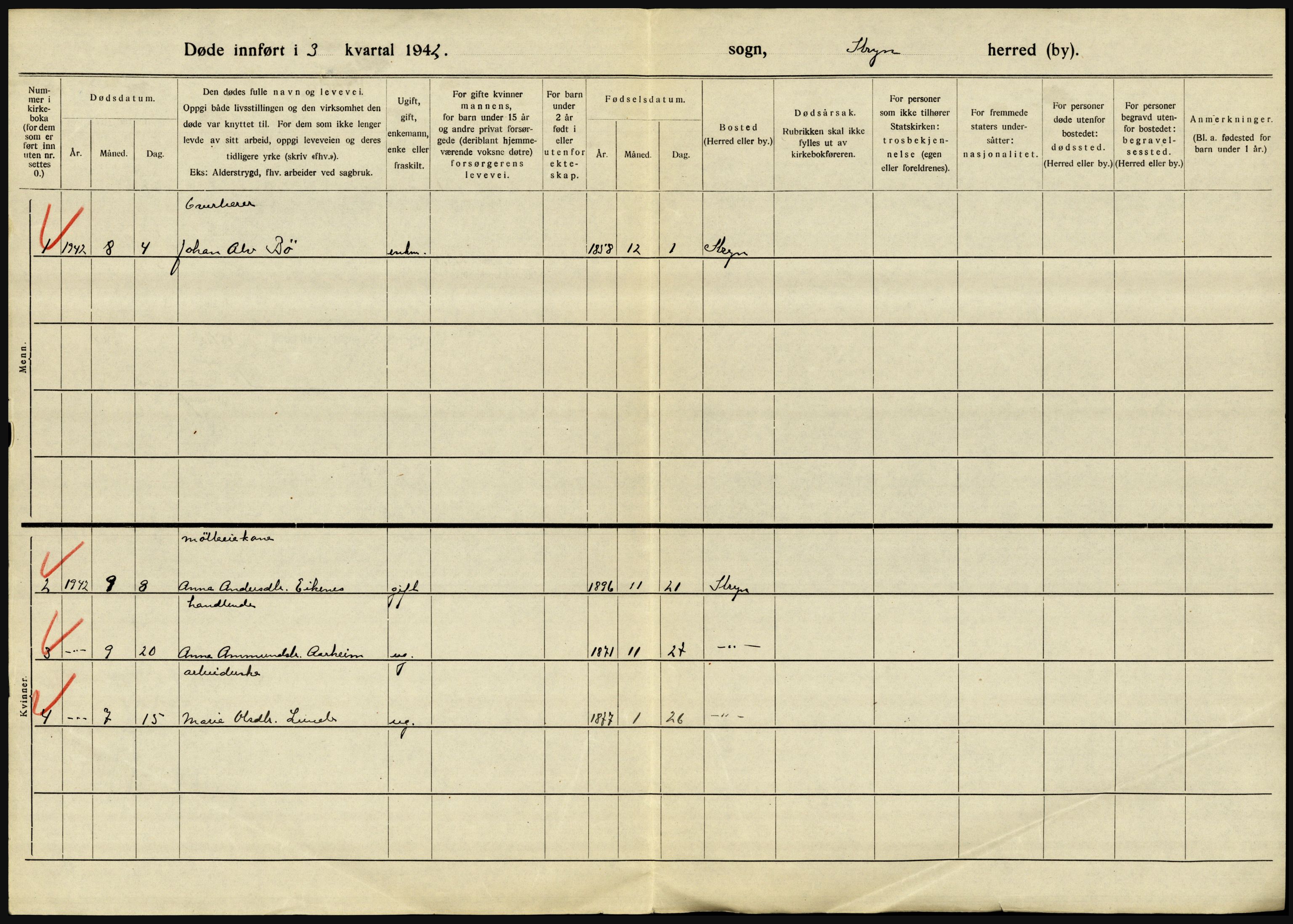 Statistisk sentralbyrå, Sosiodemografiske emner, Befolkning, AV/RA-S-2228/D/Df/Dfe/Dfeb/L0032: Sogn og Fjordane, 1942, s. 692