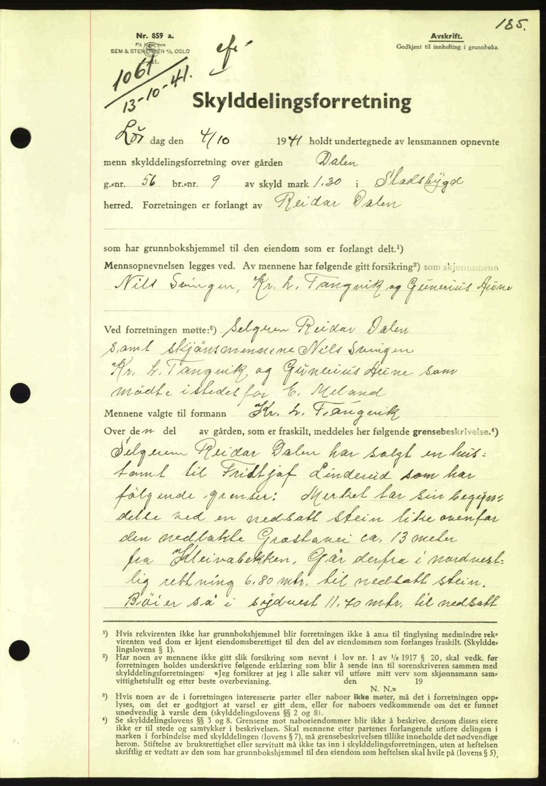 Fosen sorenskriveri, AV/SAT-A-1107/1/2/2C: Pantebok nr. A/B, 1941-1945, Dagboknr: 1061/1941