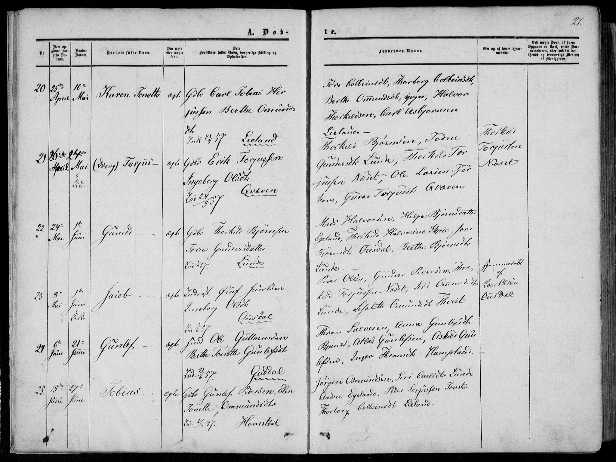 Sirdal sokneprestkontor, AV/SAK-1111-0036/F/Fa/Fab/L0002: Ministerialbok nr. A 2, 1855-1874, s. 27
