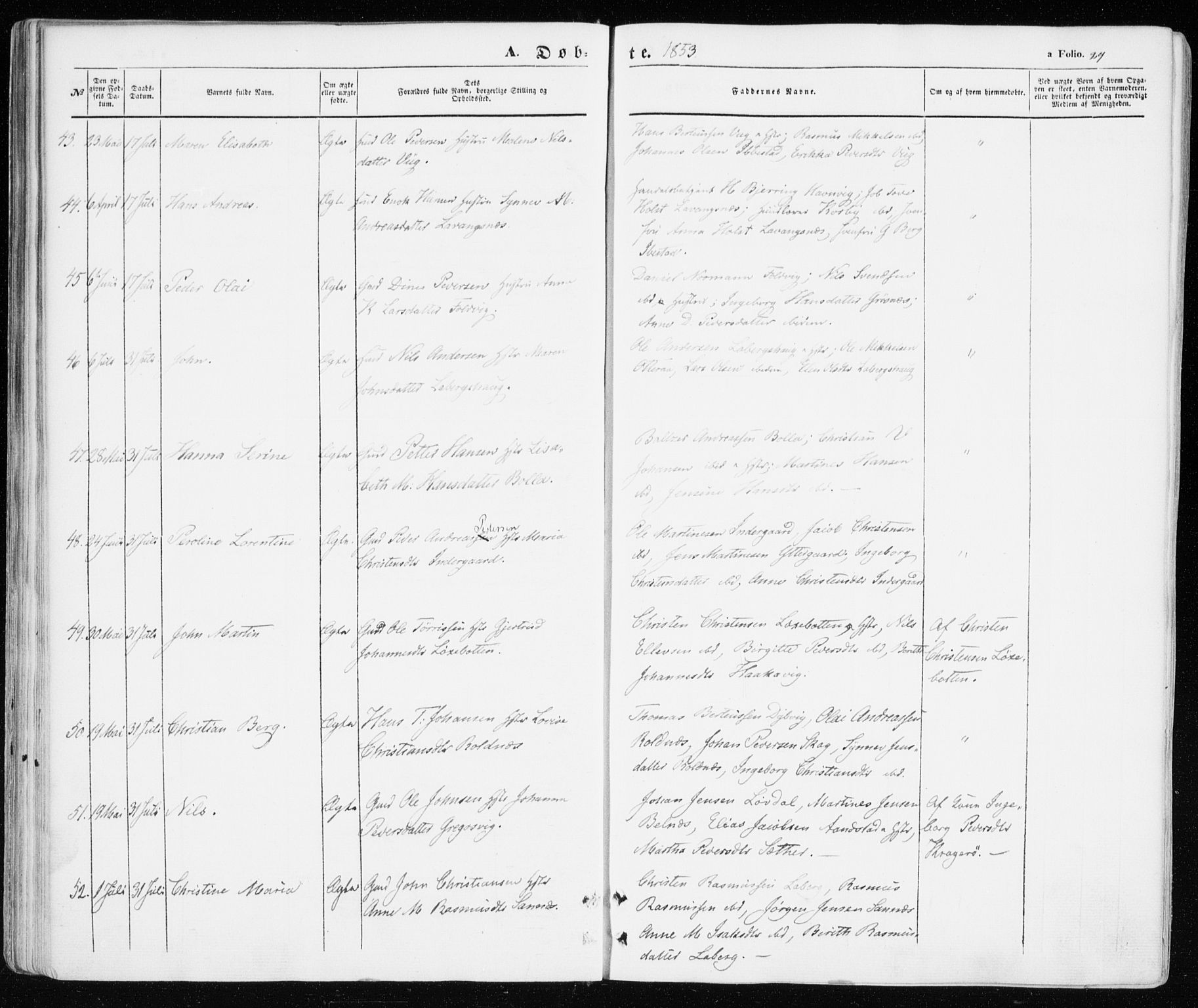 Ibestad sokneprestembete, AV/SATØ-S-0077/H/Ha/Haa/L0008kirke: Ministerialbok nr. 8, 1850-1859, s. 29