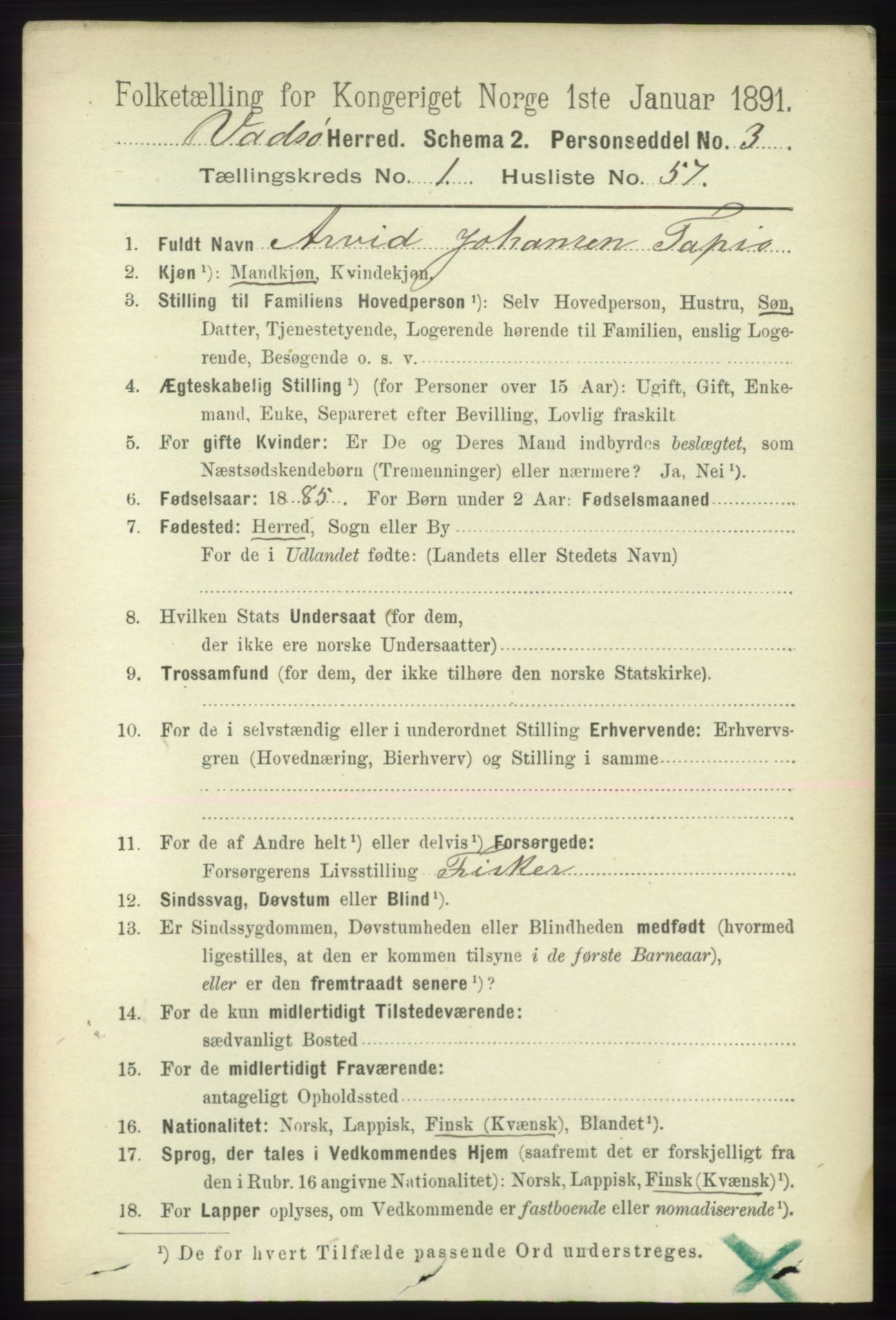 RA, Folketelling 1891 for 2029 Vadsø herred, 1891, s. 397