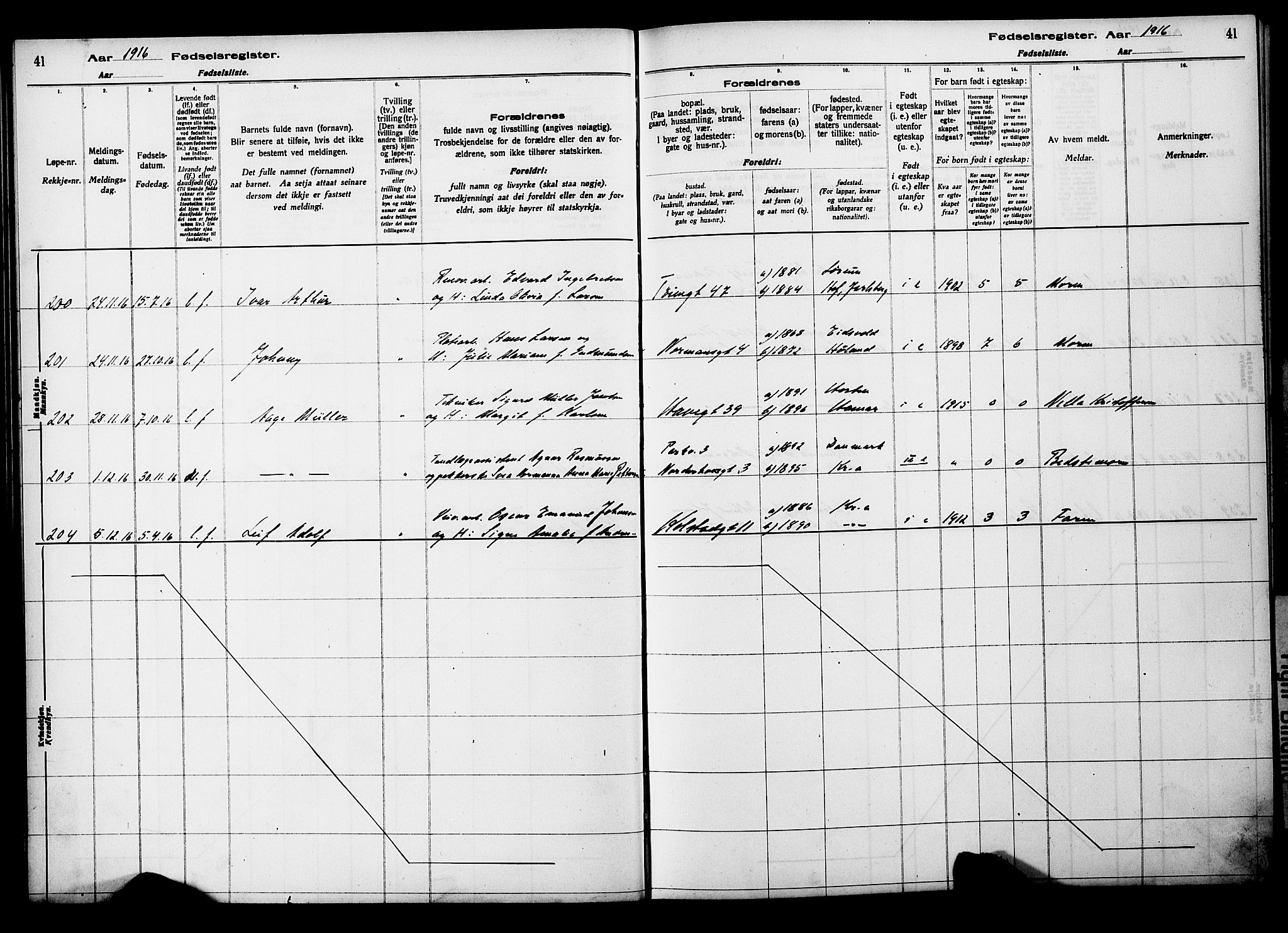 Kampen prestekontor Kirkebøker, AV/SAO-A-10853/J/Ja/L0001: Fødselsregister nr. 1, 1916-1920, s. 41