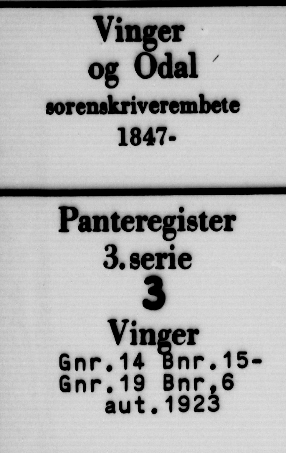 Vinger og Odal sorenskriveri, SAH/TING-022/H/Ha/Hac/Hacc/L0003: Panteregister nr. 3.3, 1923