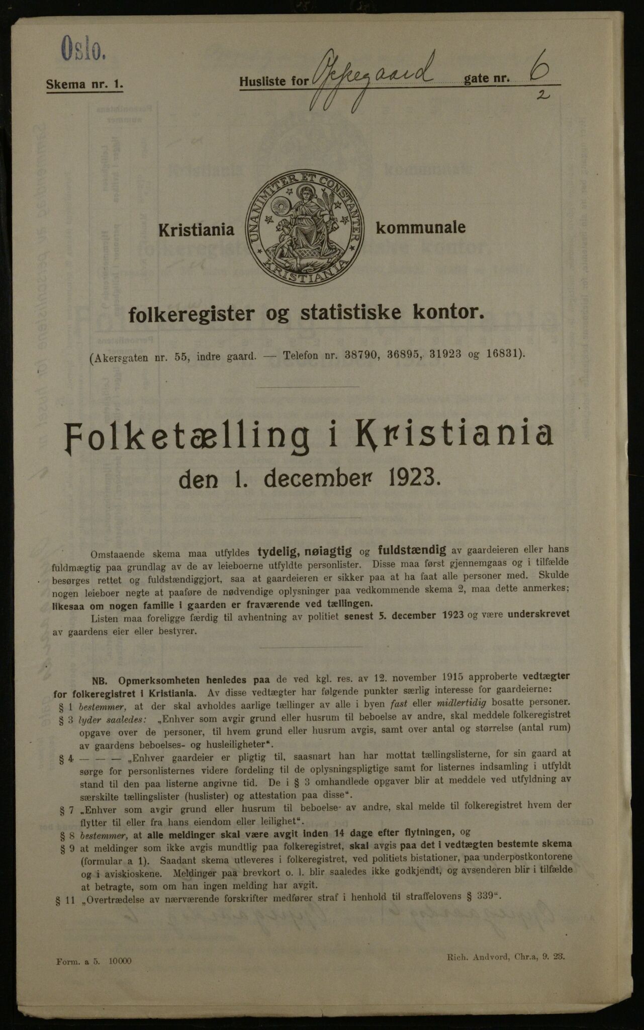 OBA, Kommunal folketelling 1.12.1923 for Kristiania, 1923, s. 83674