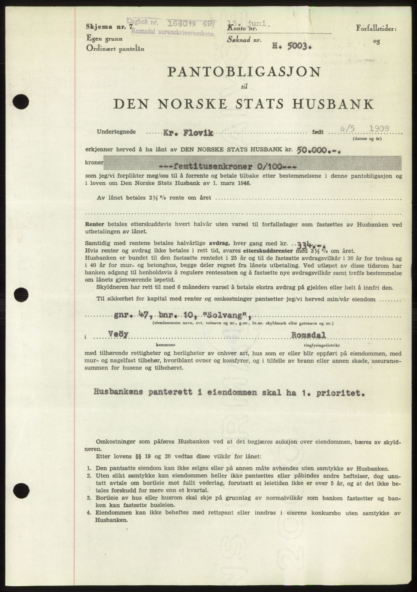 Romsdal sorenskriveri, SAT/A-4149/1/2/2C: Pantebok nr. B4, 1948-1949, Dagboknr: 1640/1949