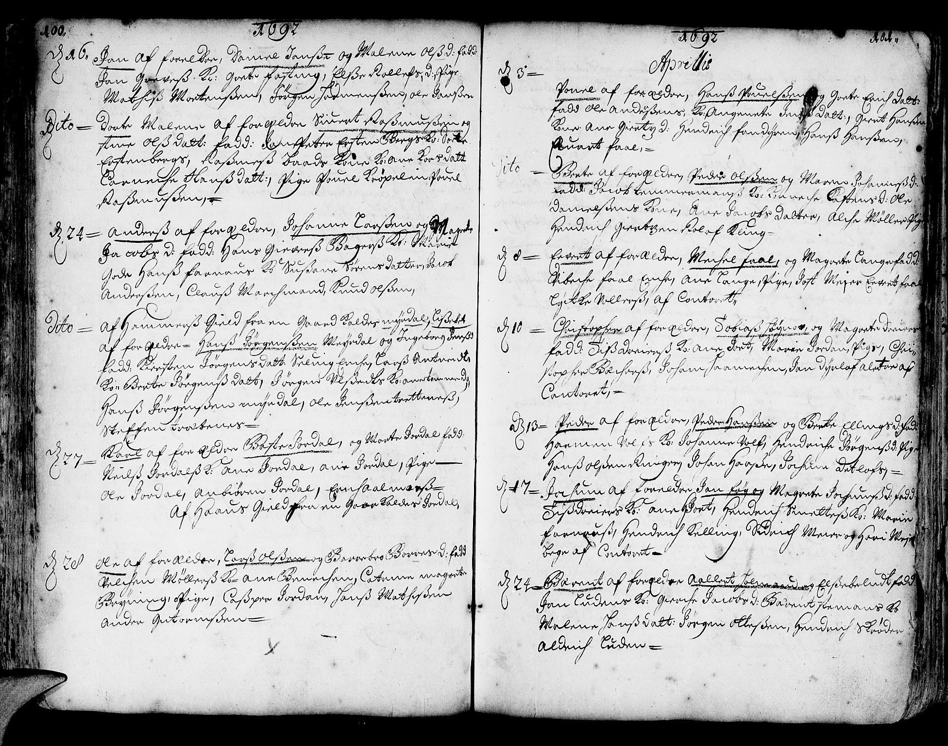Korskirken sokneprestembete, AV/SAB-A-76101/H/Haa/L0002: Ministerialbok nr. A 2, 1688-1697, s. 100-101
