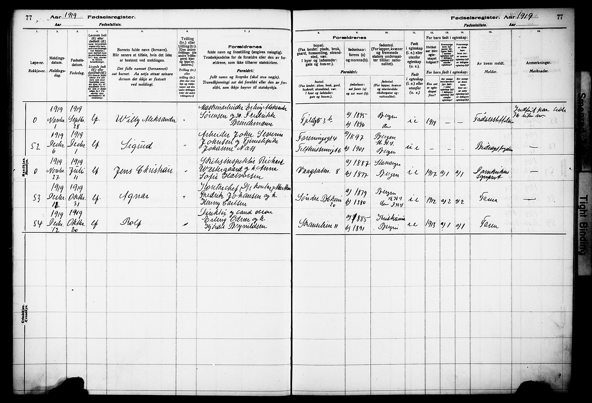 Korskirken sokneprestembete, SAB/A-76101/I/Id/L00A1: Fødselsregister nr. A 1, 1916-1929, s. 77