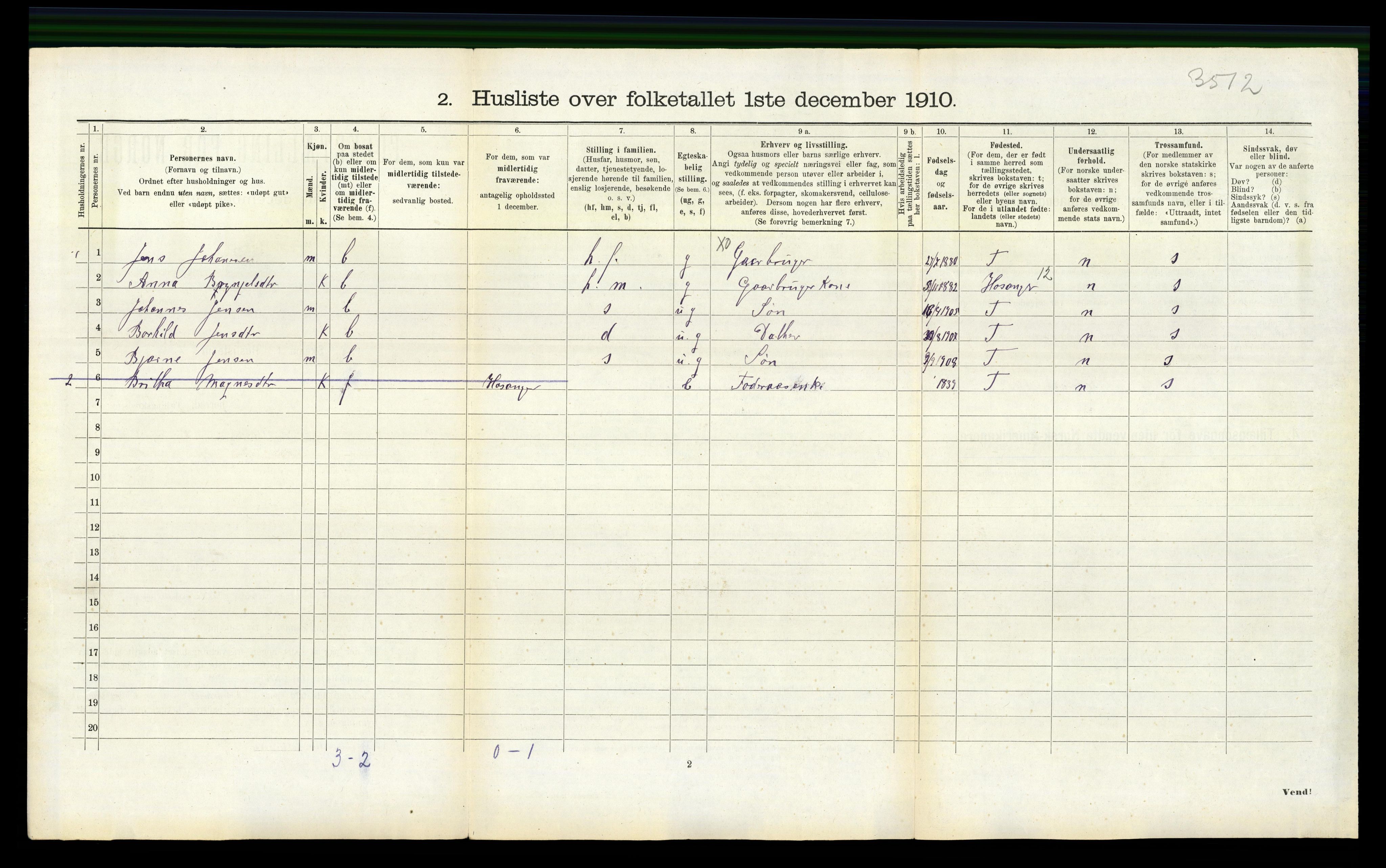 RA, Folketelling 1910 for 1250 Haus herred, 1910, s. 185