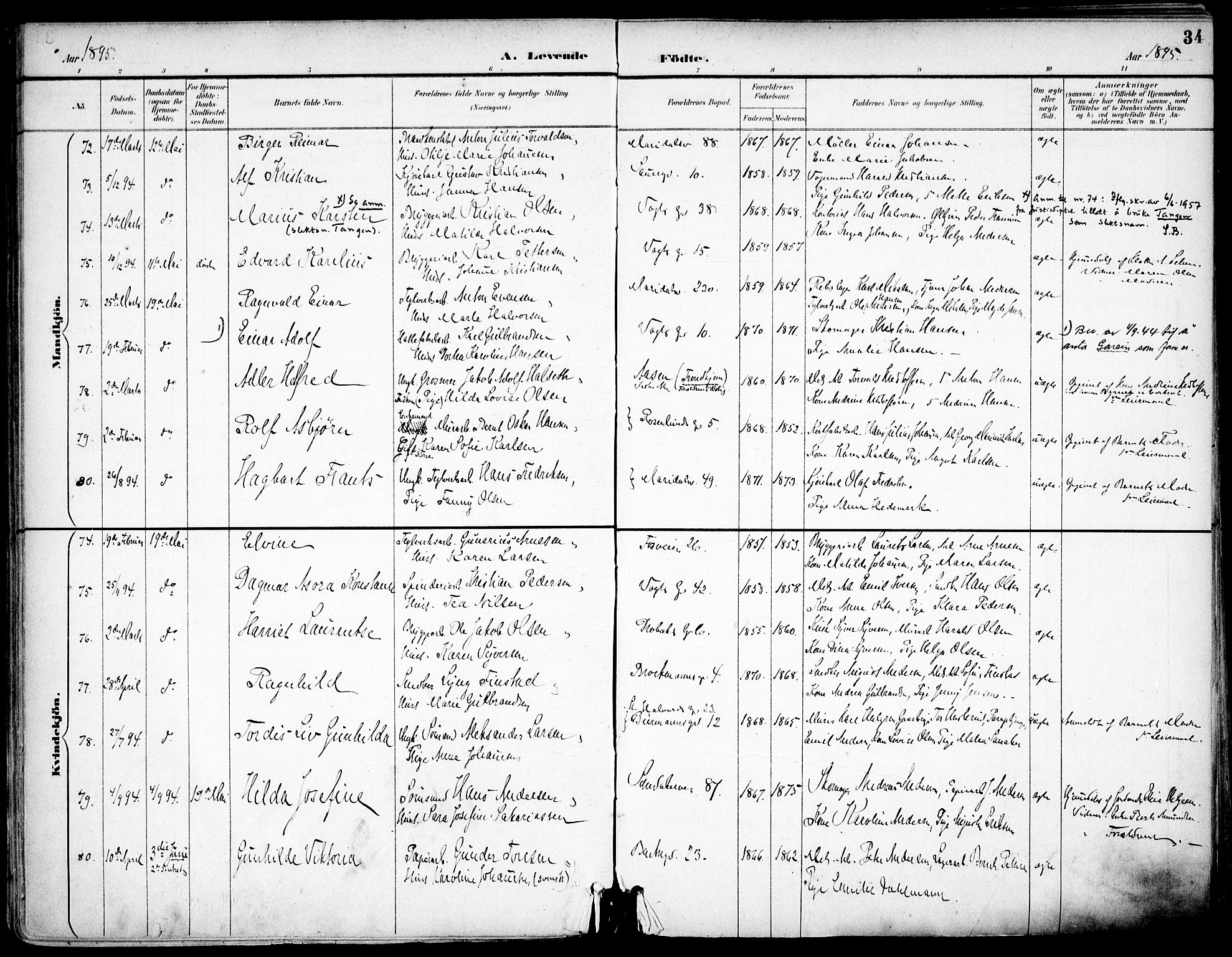 Sagene prestekontor Kirkebøker, AV/SAO-A-10796/F/L0004: Ministerialbok nr. 4, 1894-1904, s. 34