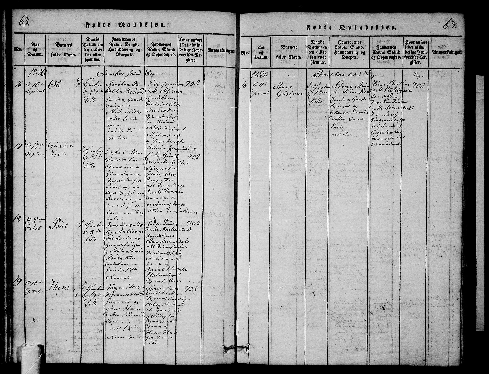 Andebu kirkebøker, AV/SAKO-A-336/G/Ga/L0001: Klokkerbok nr. I 1 /1, 1815-1823, s. 62-63
