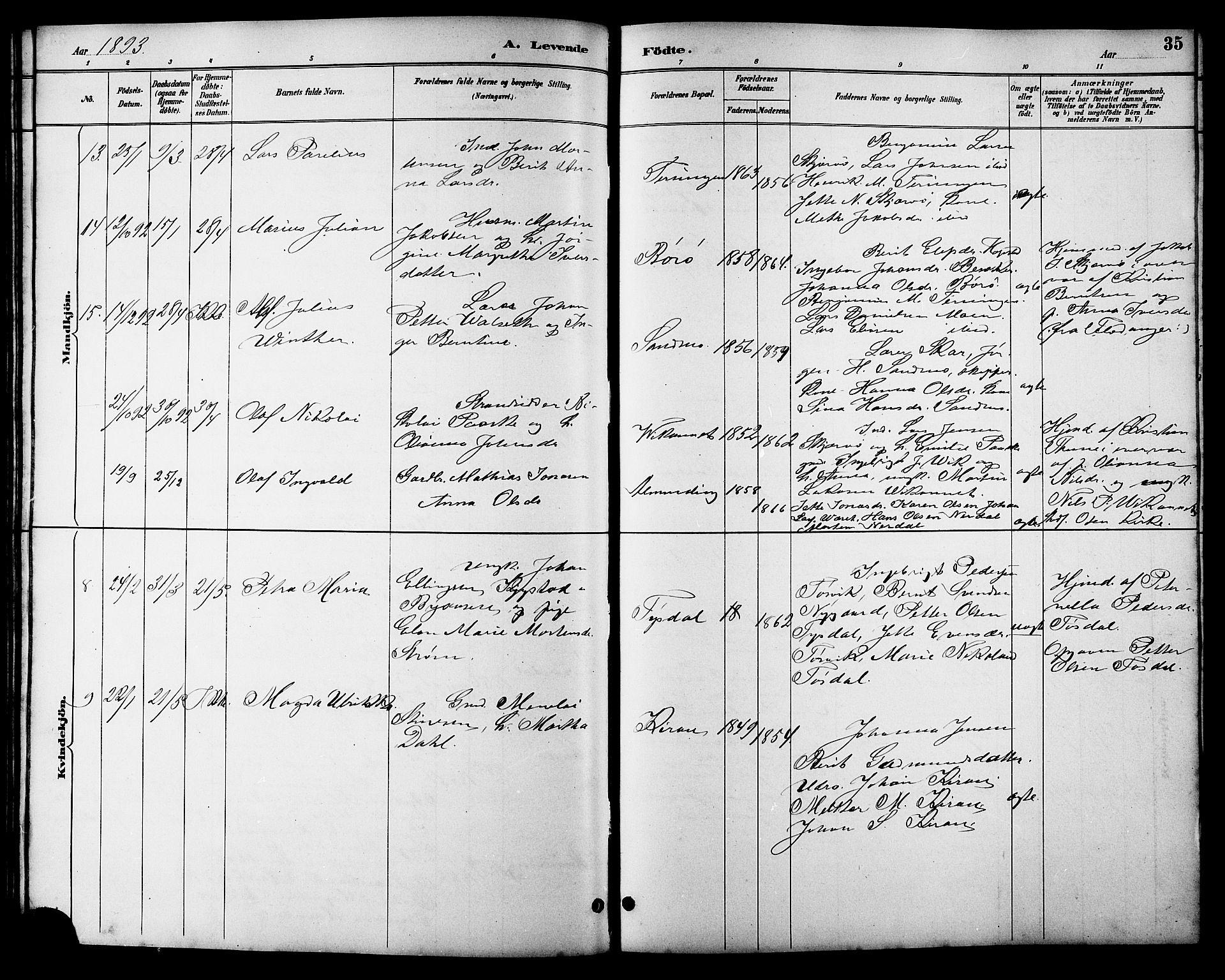 Ministerialprotokoller, klokkerbøker og fødselsregistre - Sør-Trøndelag, AV/SAT-A-1456/657/L0716: Klokkerbok nr. 657C03, 1889-1904, s. 35