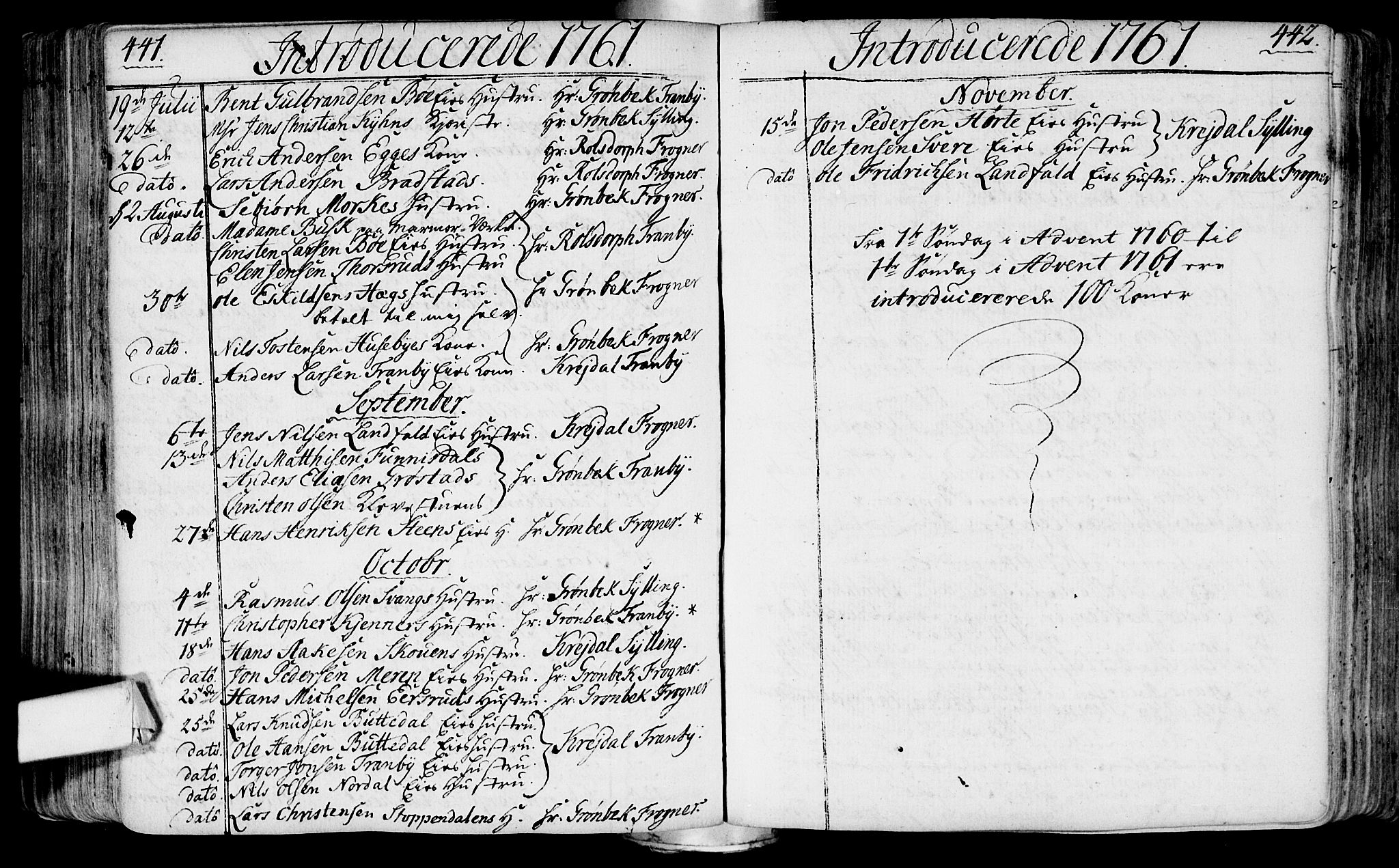 Lier kirkebøker, SAKO/A-230/F/Fa/L0004: Ministerialbok nr. I 4, 1749-1764, s. 441-442