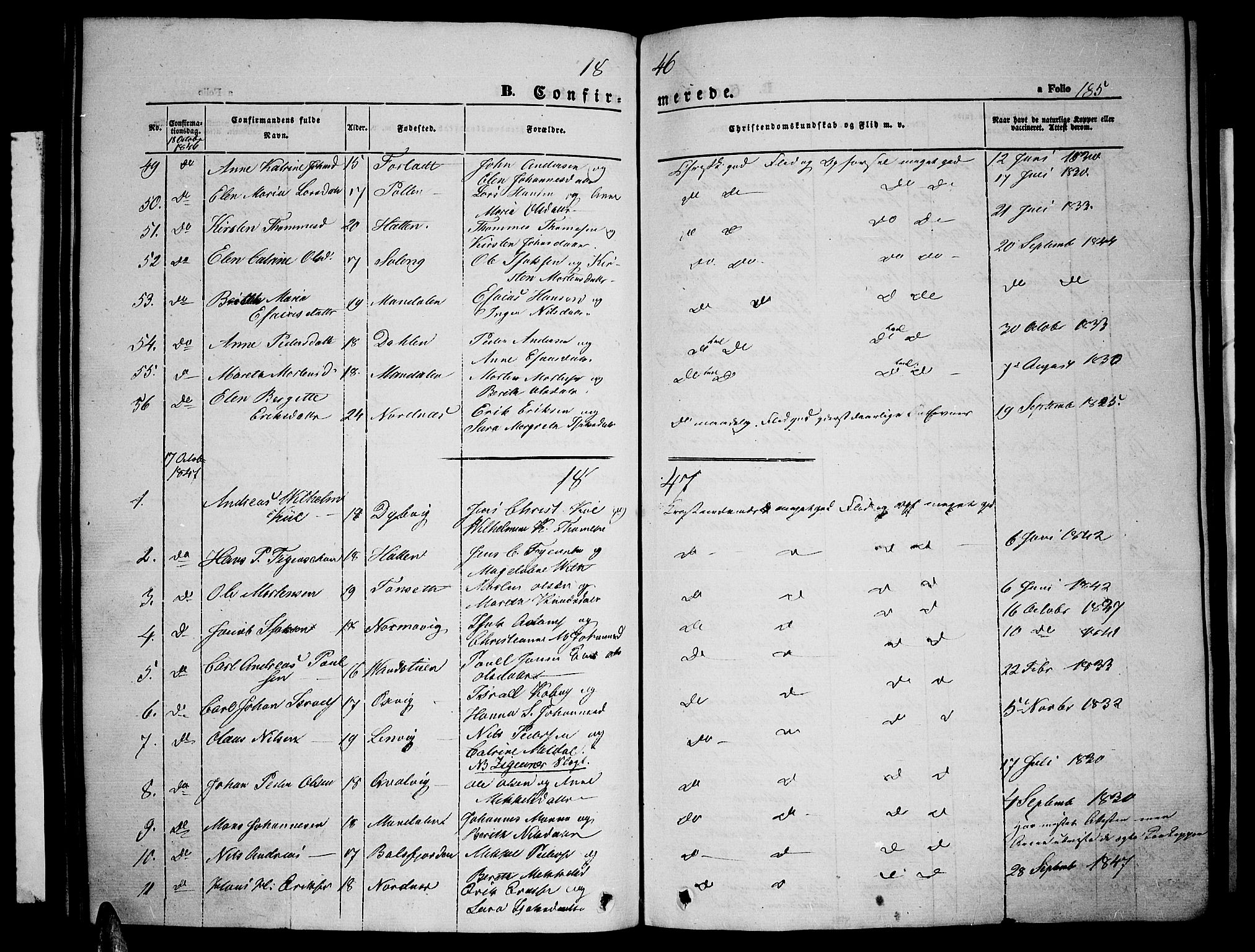 Lyngen sokneprestembete, AV/SATØ-S-1289/H/He/Heb/L0002klokker: Klokkerbok nr. 2, 1839-1860, s. 185