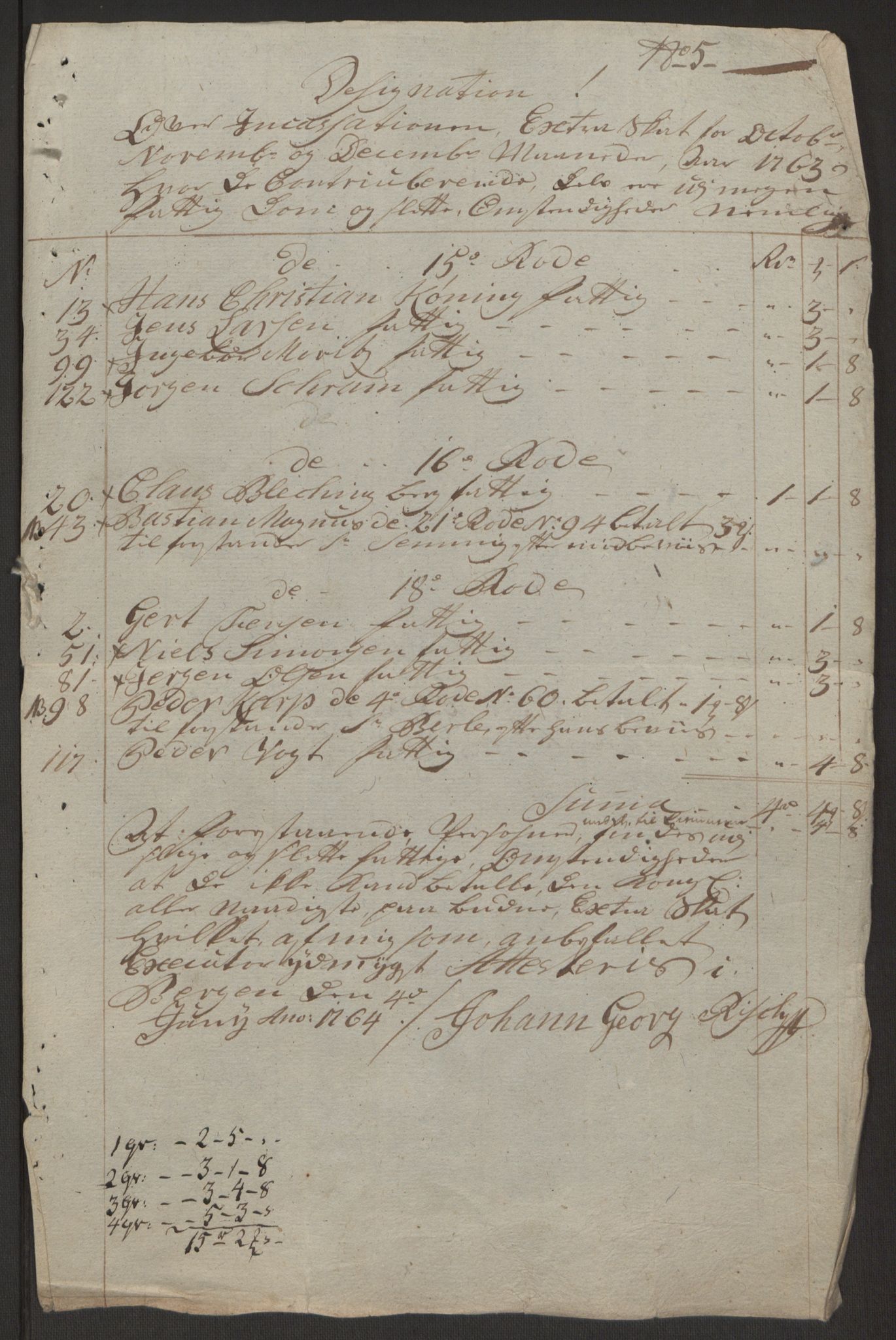 Rentekammeret inntil 1814, Reviderte regnskaper, Byregnskaper, RA/EA-4066/R/Rp/L0366/0001: [P20] Kontribusjonsregnskap / Ekstraskatt, 1763, s. 353