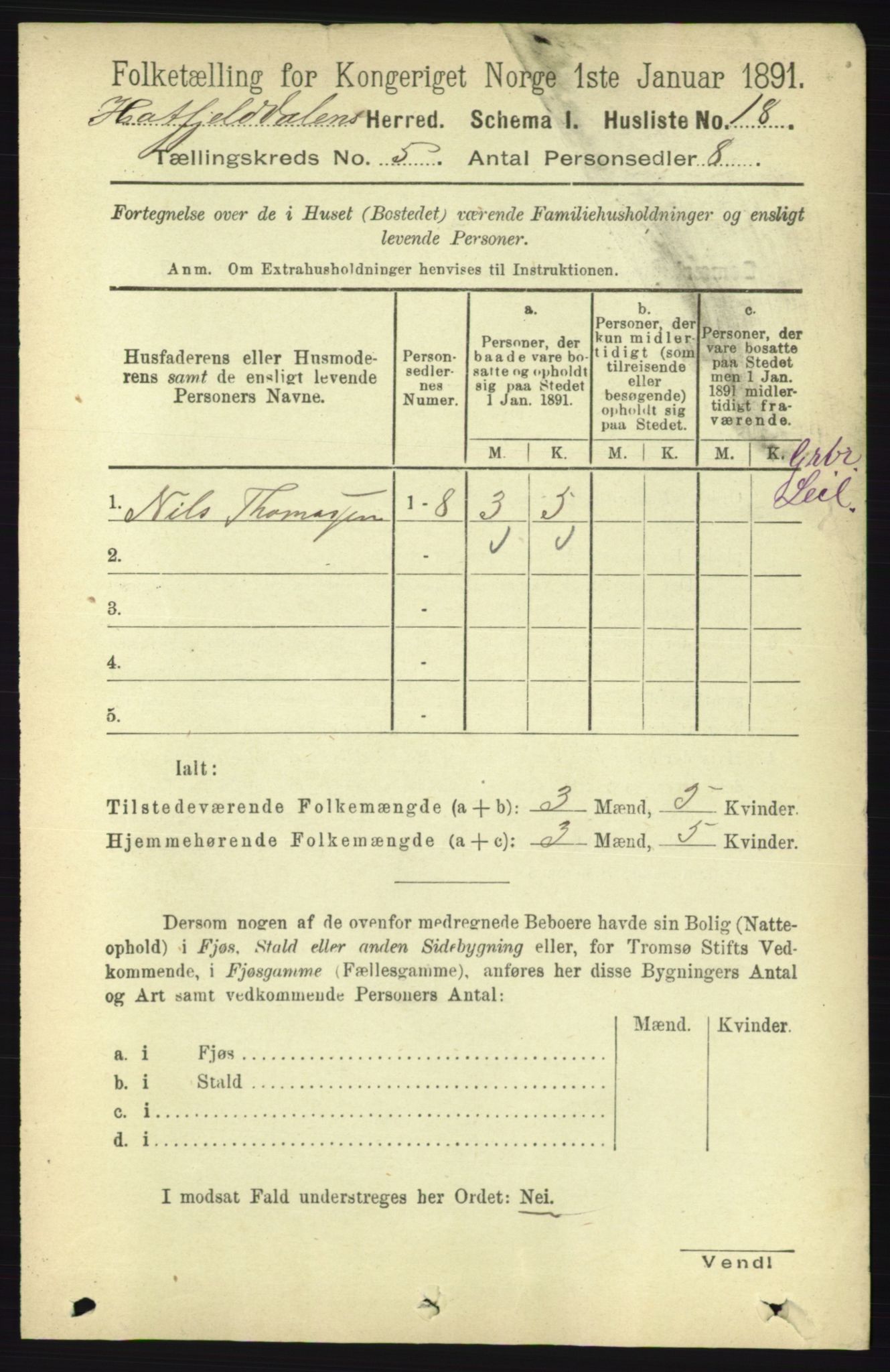 RA, Folketelling 1891 for 1826 Hattfjelldal herred, 1891, s. 1125