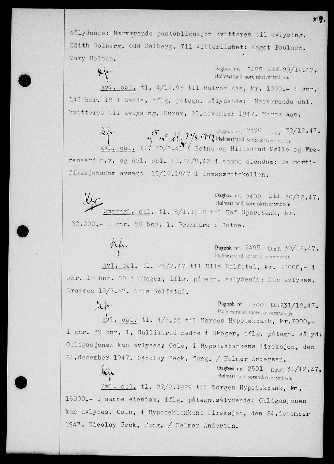 Holmestrand sorenskriveri, SAKO/A-67/G/Ga/Gab/L0058: Pantebok nr. B-58, 1947-1948, s. 49, Dagboknr: 2488/1947