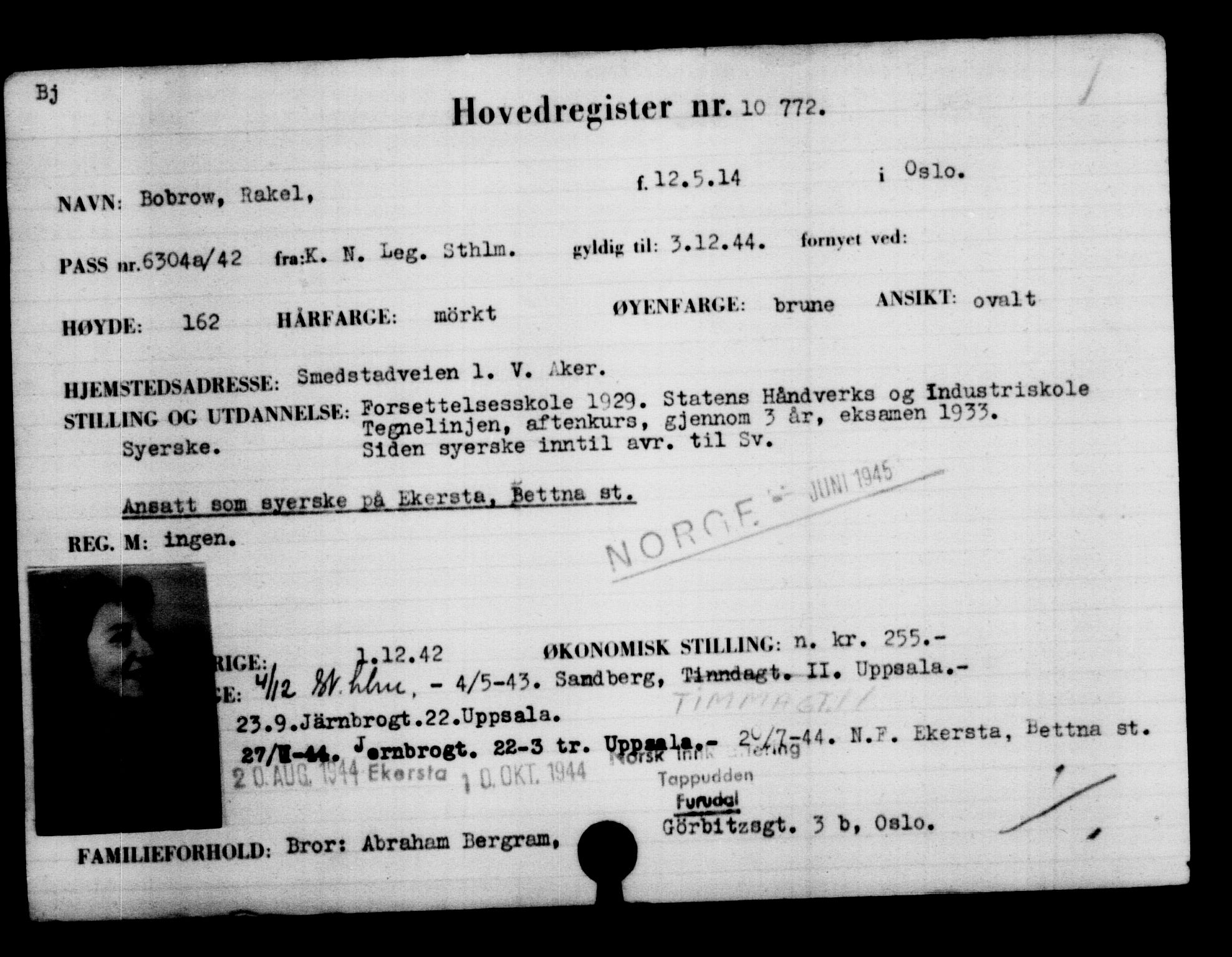 Utenriksstasjonene, Legasjonen i Stockholm, Flyktningkontoret, AV/RA-S-6753/V/Va/L0006: Kjesäterkartoteket, flyktninger med registreringsnr. 9400-12711, 1940-1945, s. 1580