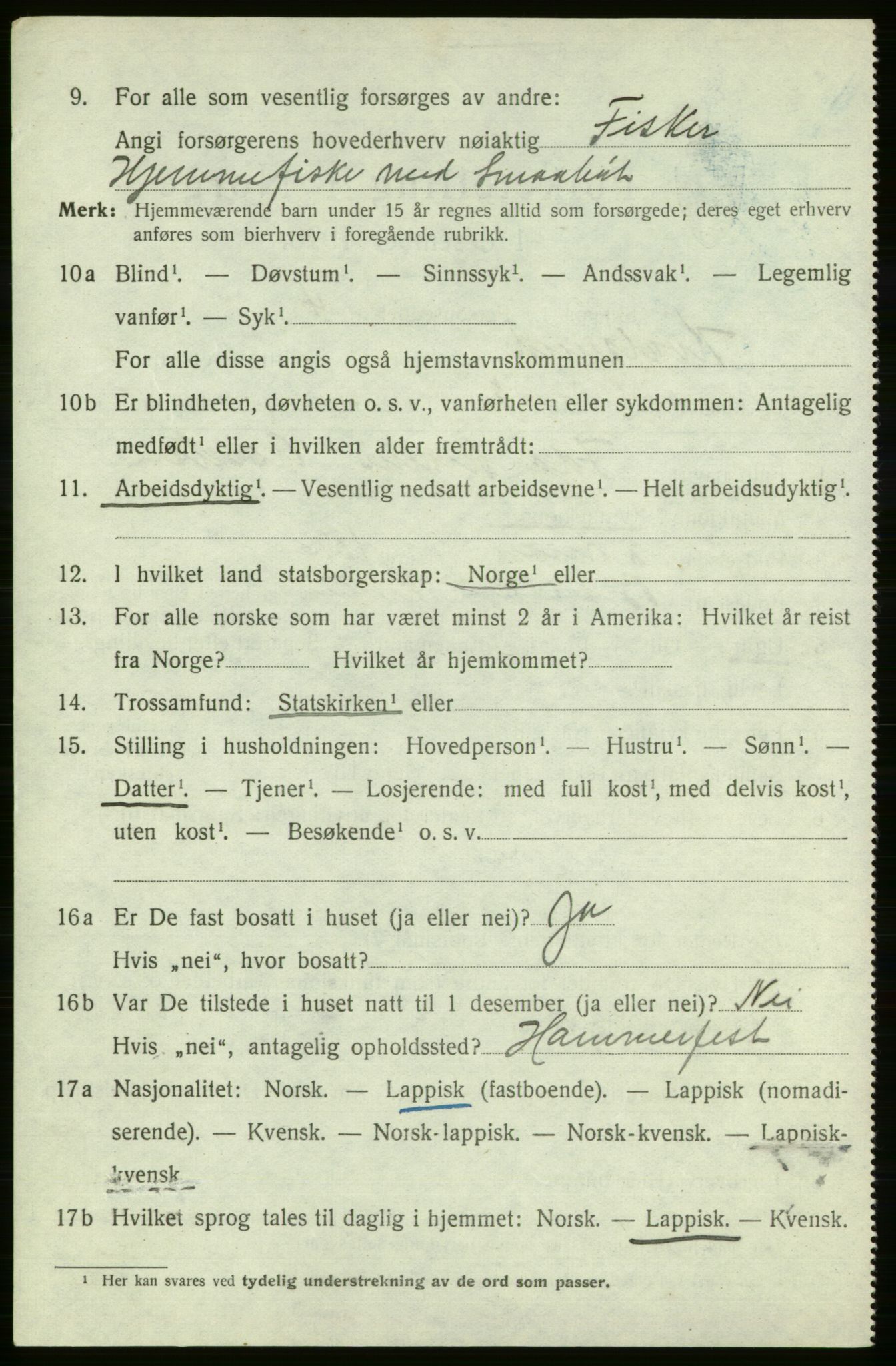 SATØ, Folketelling 1920 for 2017 Kvalsund herred, 1920, s. 1999