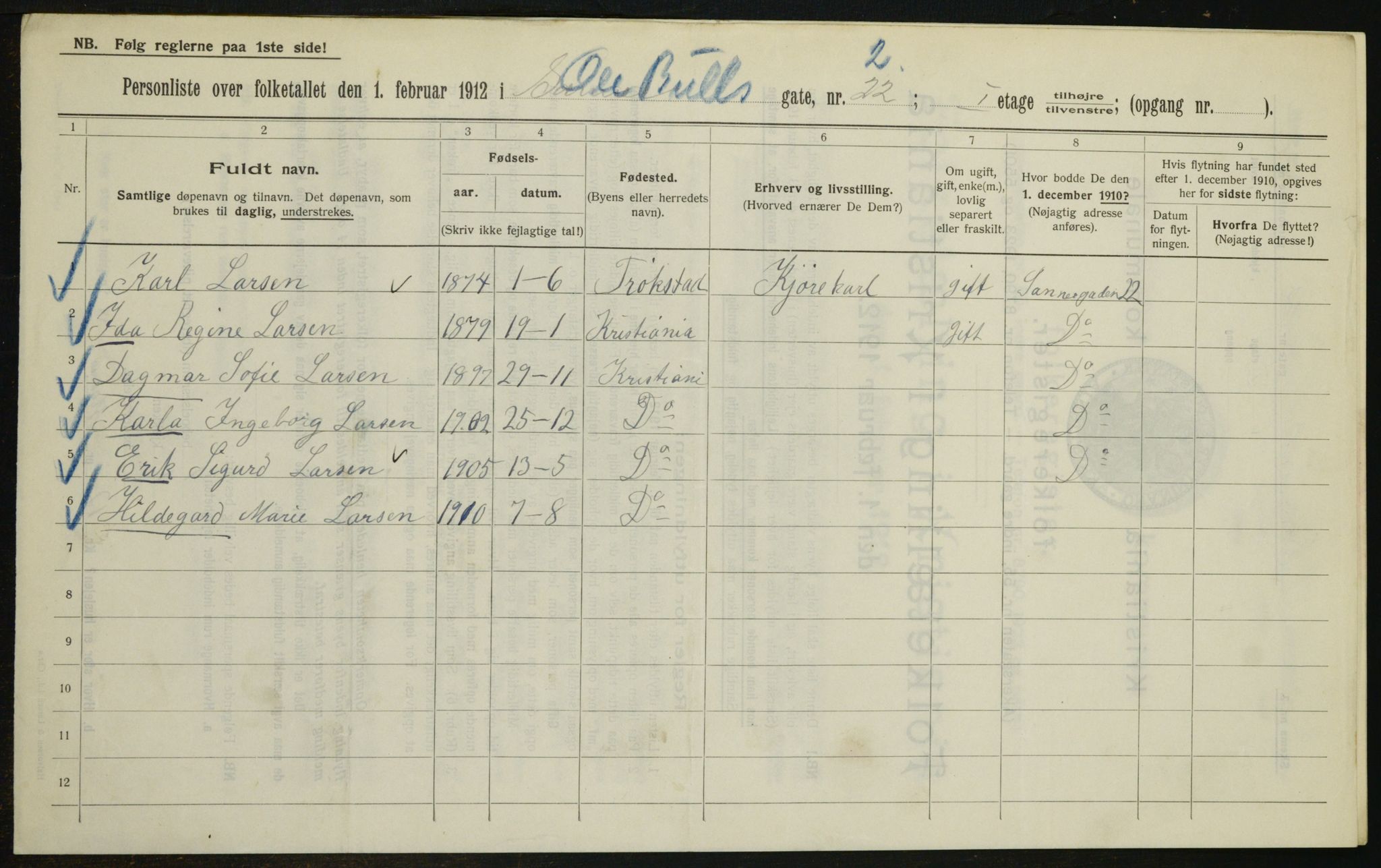 OBA, Kommunal folketelling 1.2.1912 for Kristiania, 1912, s. 76014