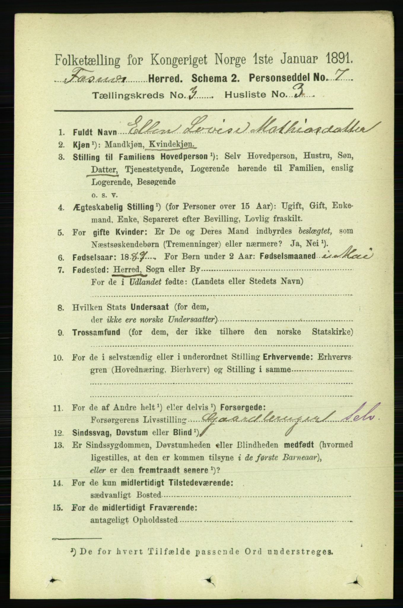 RA, Folketelling 1891 for 1748 Fosnes herred, 1891, s. 729