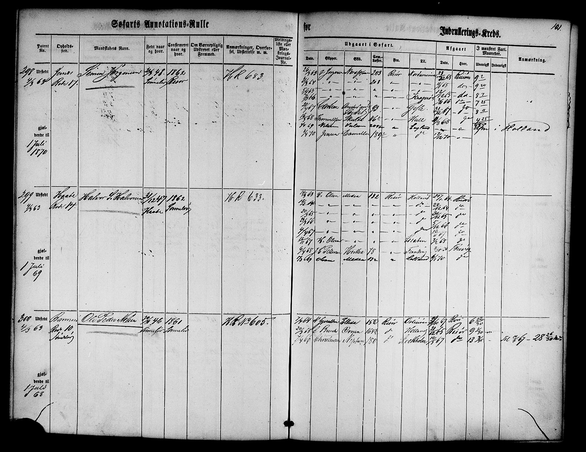 Risør mønstringskrets, AV/SAK-2031-0010/F/Fa/L0001: Annotasjonsrulle nr 1-435 med register, D-1, 1860-1865, s. 120