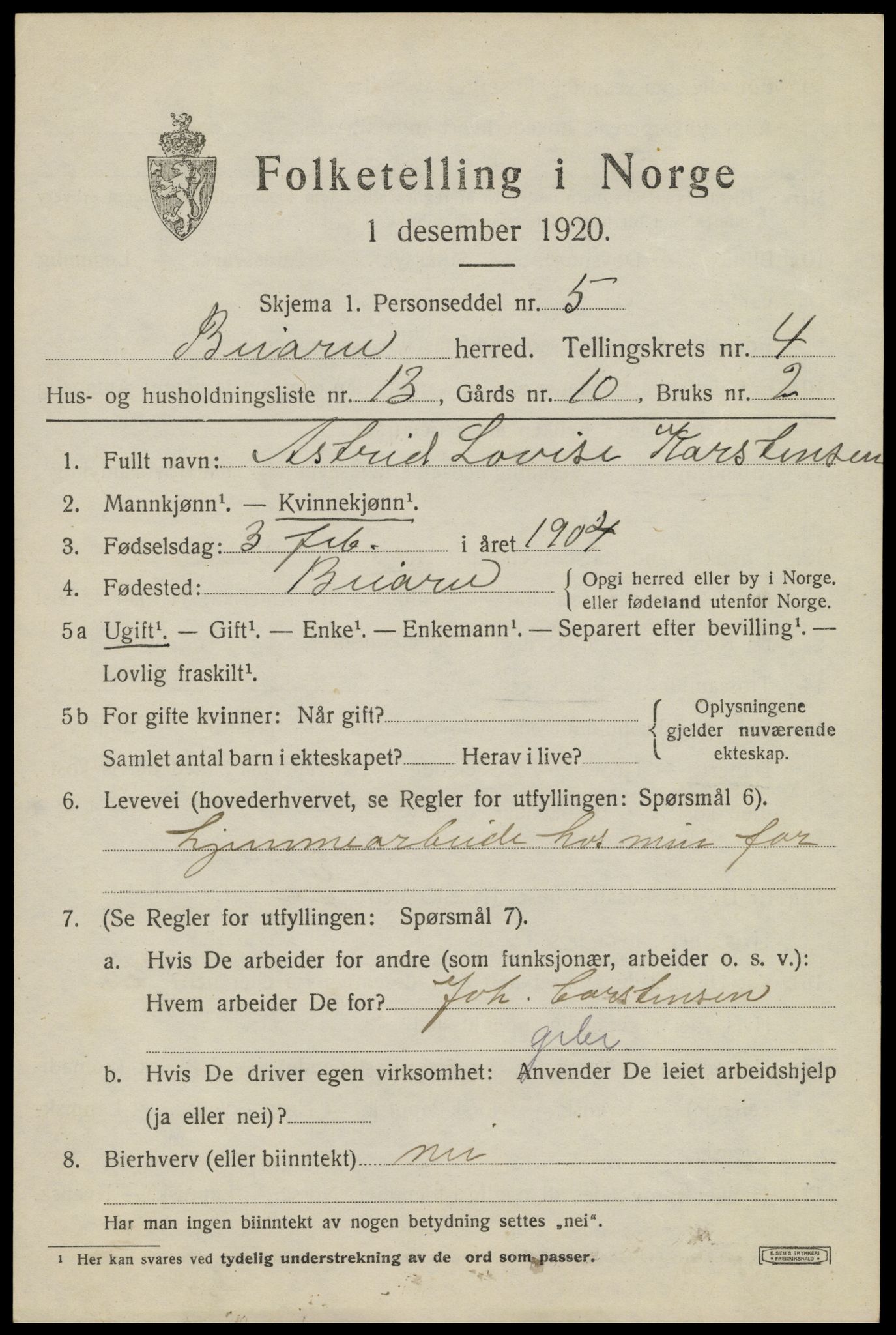 SAT, Folketelling 1920 for 1839 Beiarn herred, 1920, s. 1866