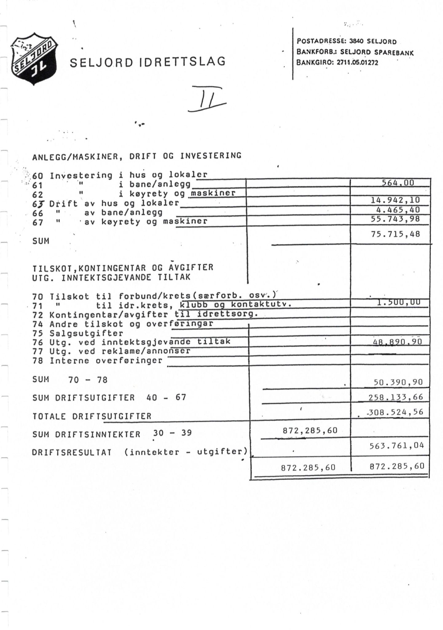 Seljord Idrettslag, VTM/A-1034/A/Ab/L0002: Årsmeldingar, 1992